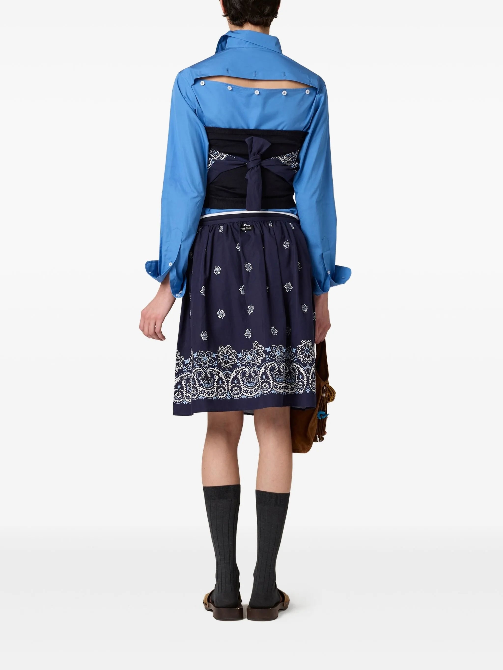 Cornflower slubbed poplin midi skirt