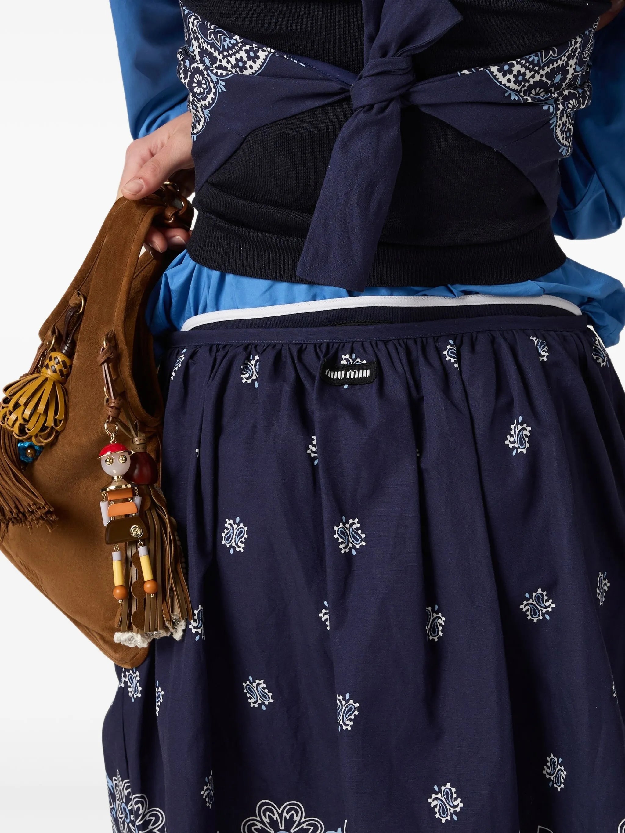 Cornflower slubbed poplin midi skirt
