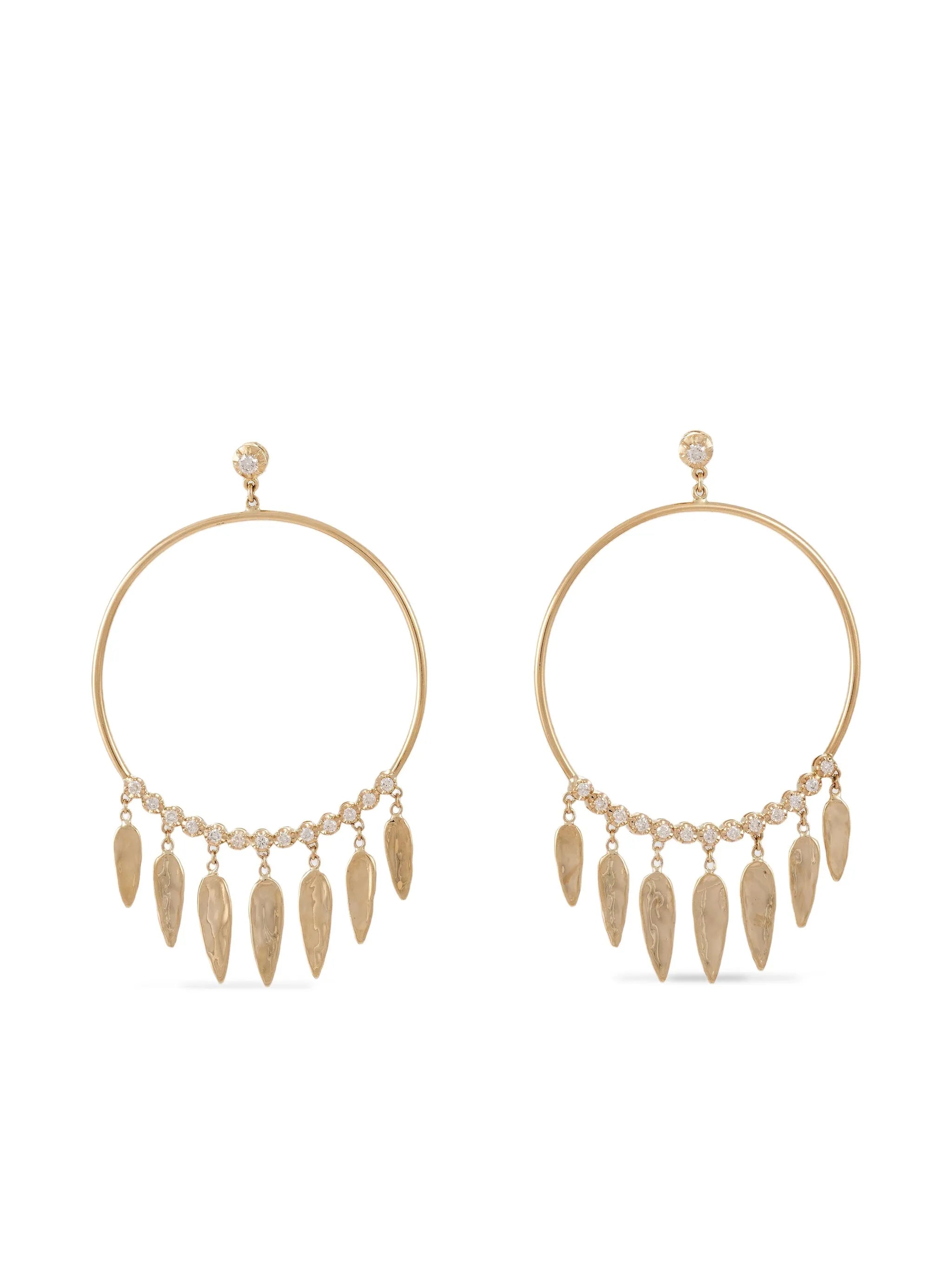 14CT yellow gold hoop diamond earrings