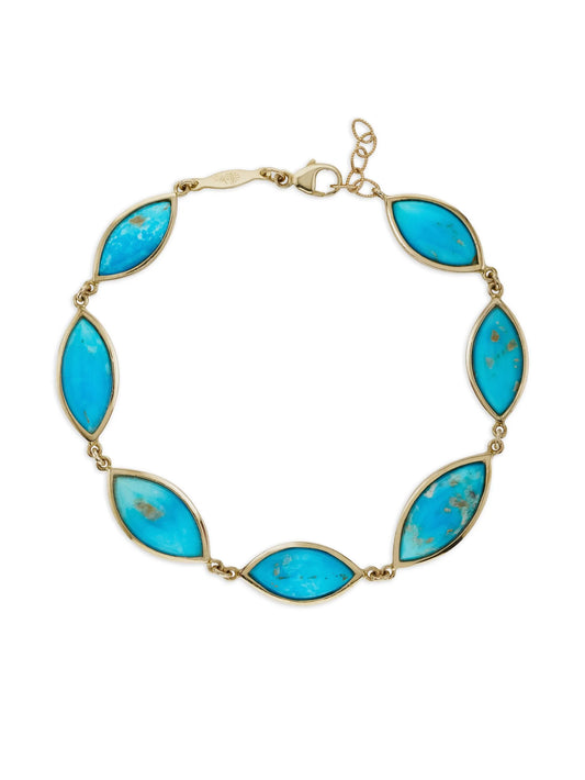 14CT yellow gold marquise-bezel turquoise bracelet