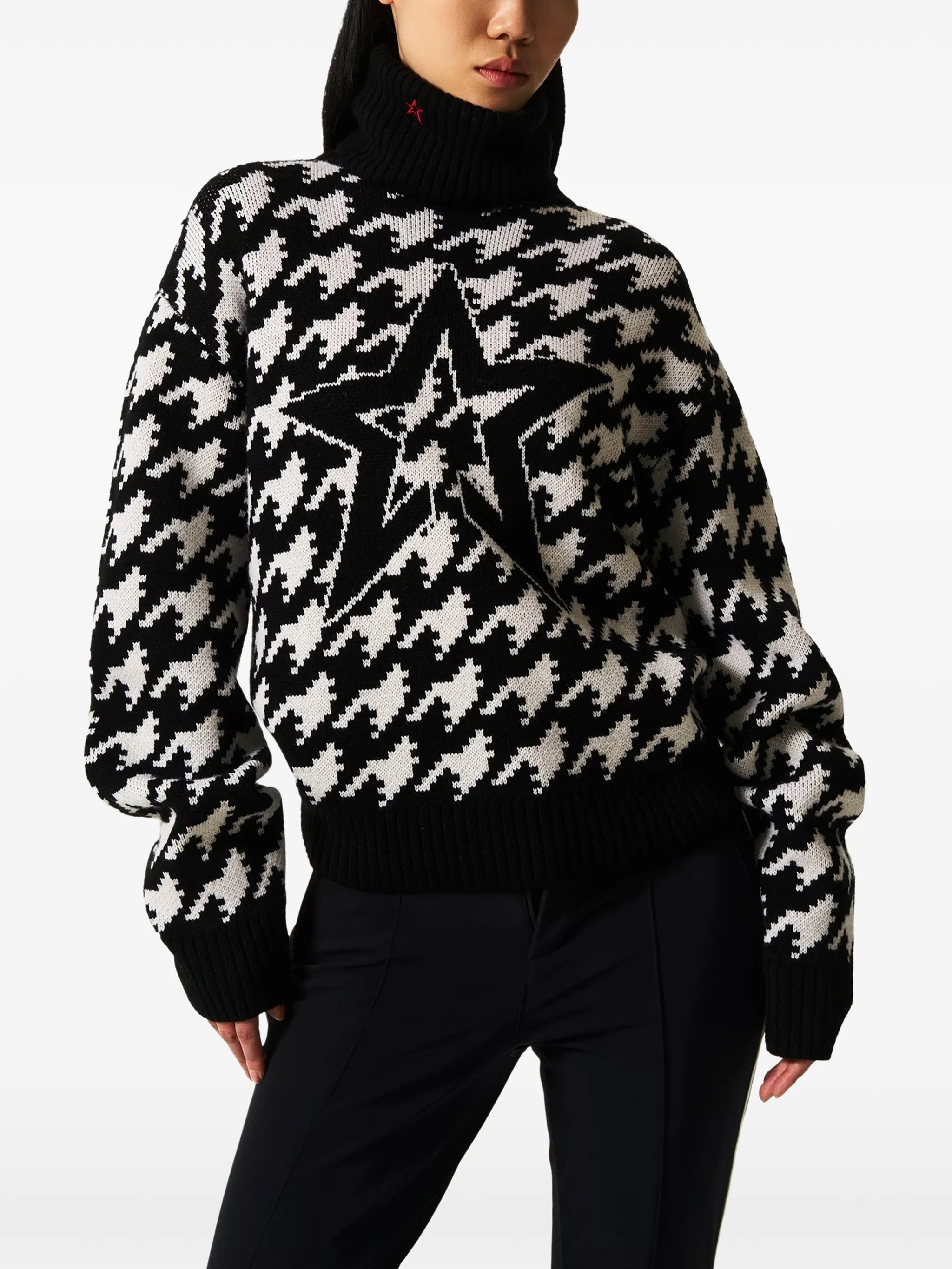houndstooth-patterned sweater