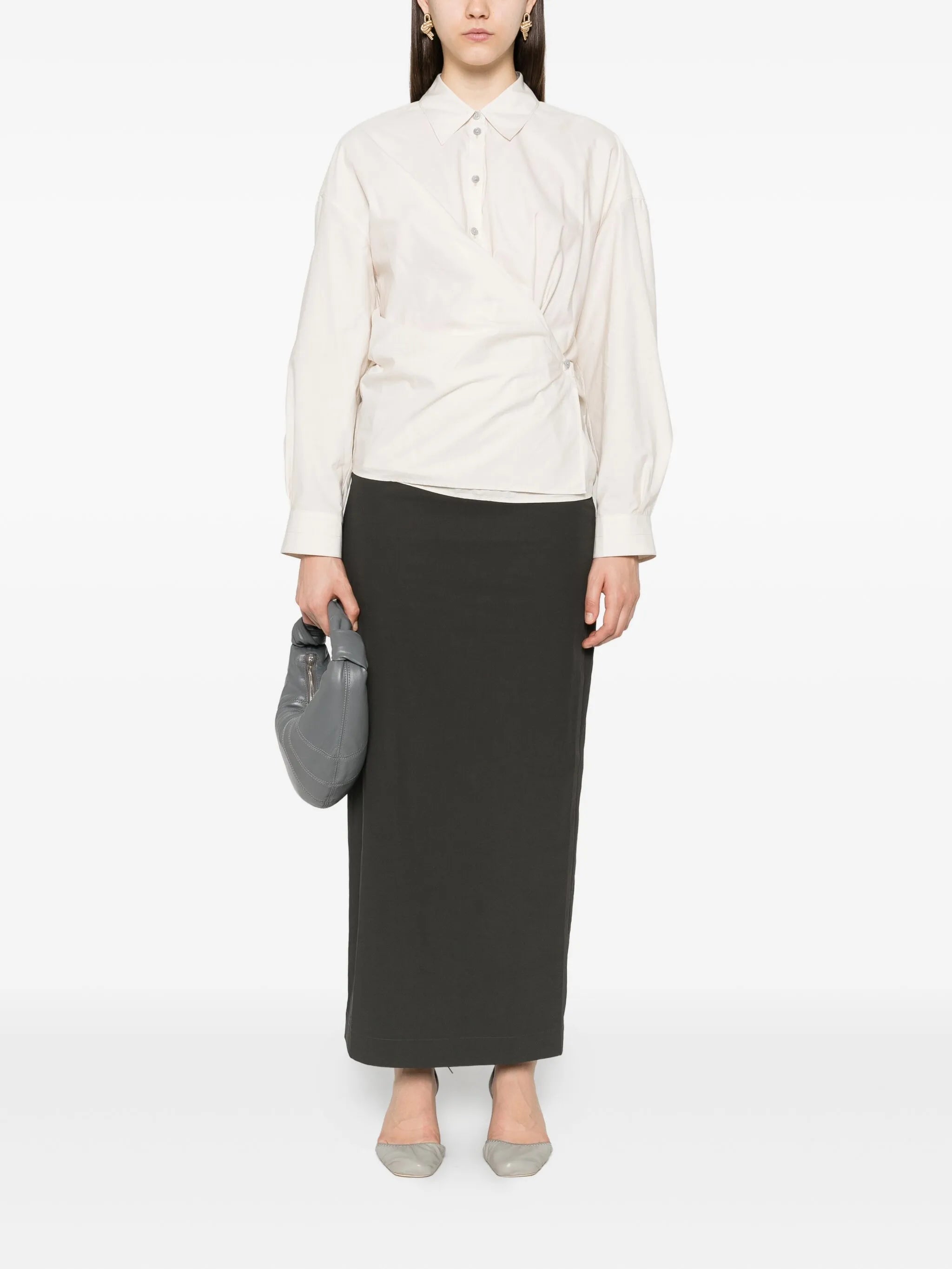 straight-collar twisted shirt