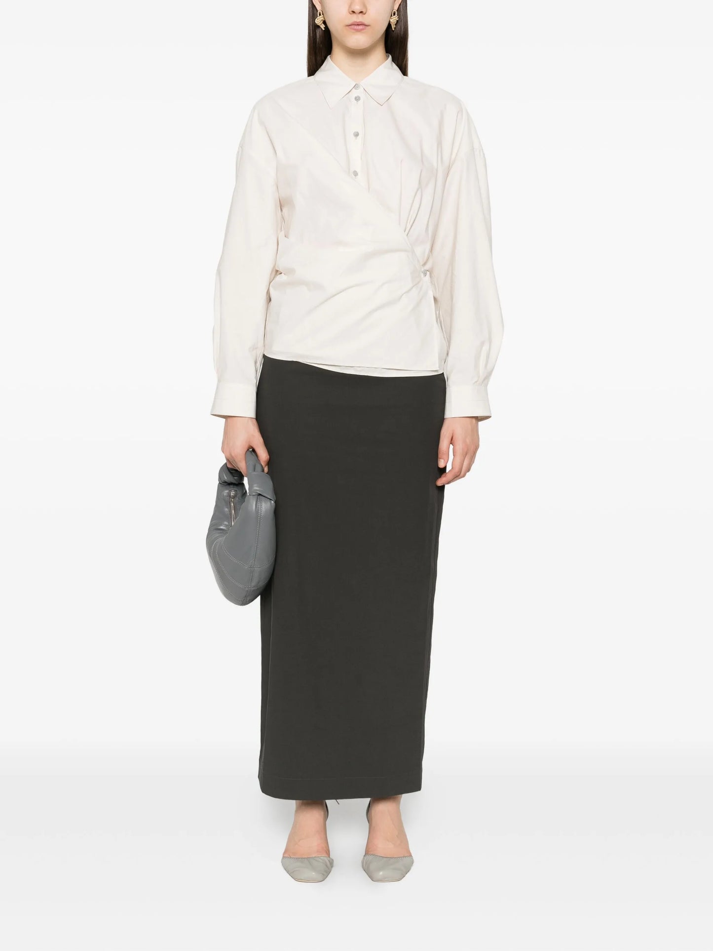 straight-collar twisted shirt