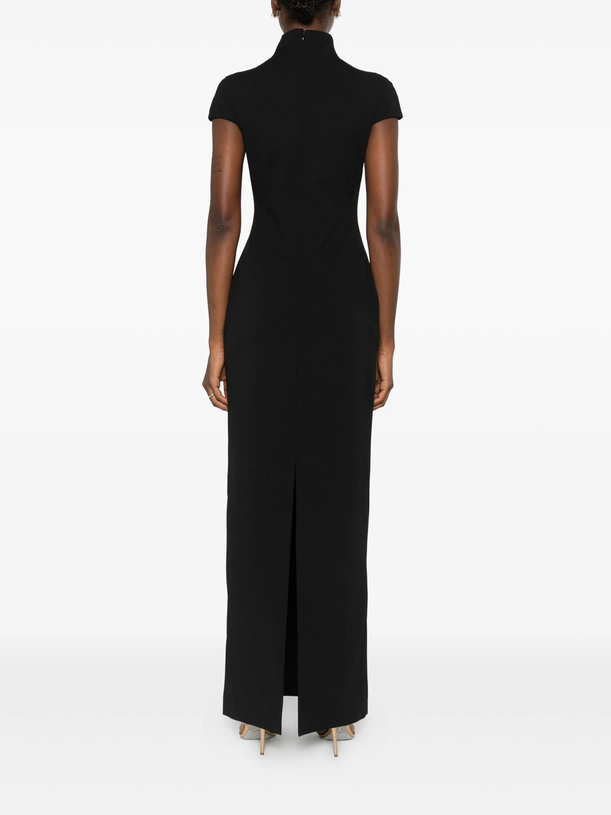 Lang high-neck short-sleeve maxi dress