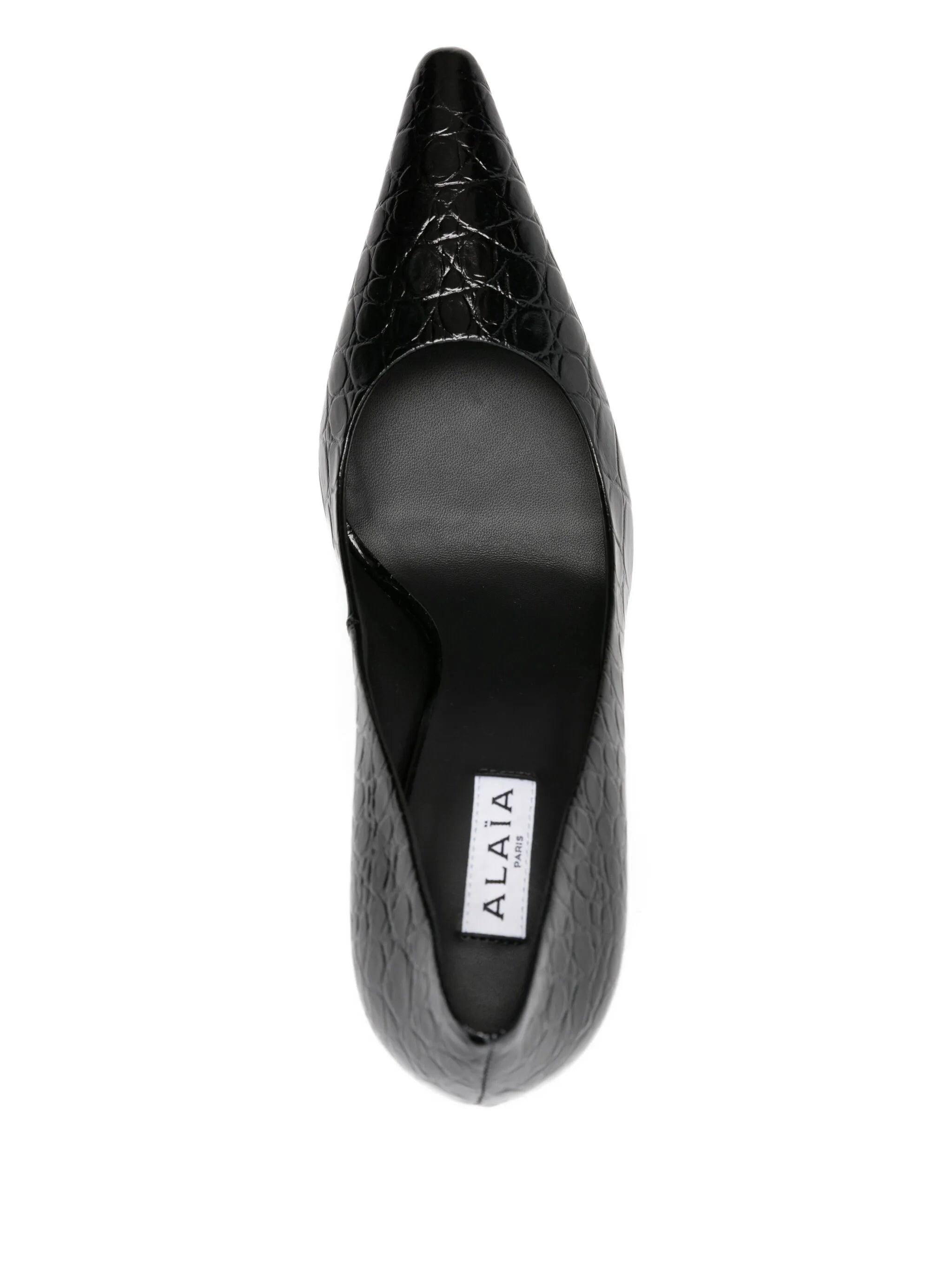 90mm crocodile-embossed pointed pumps