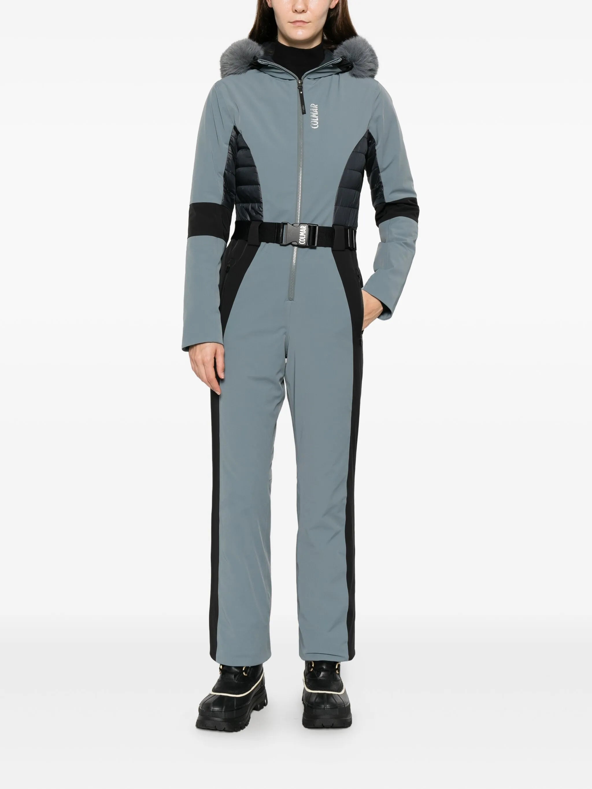 quilted belted ski suit