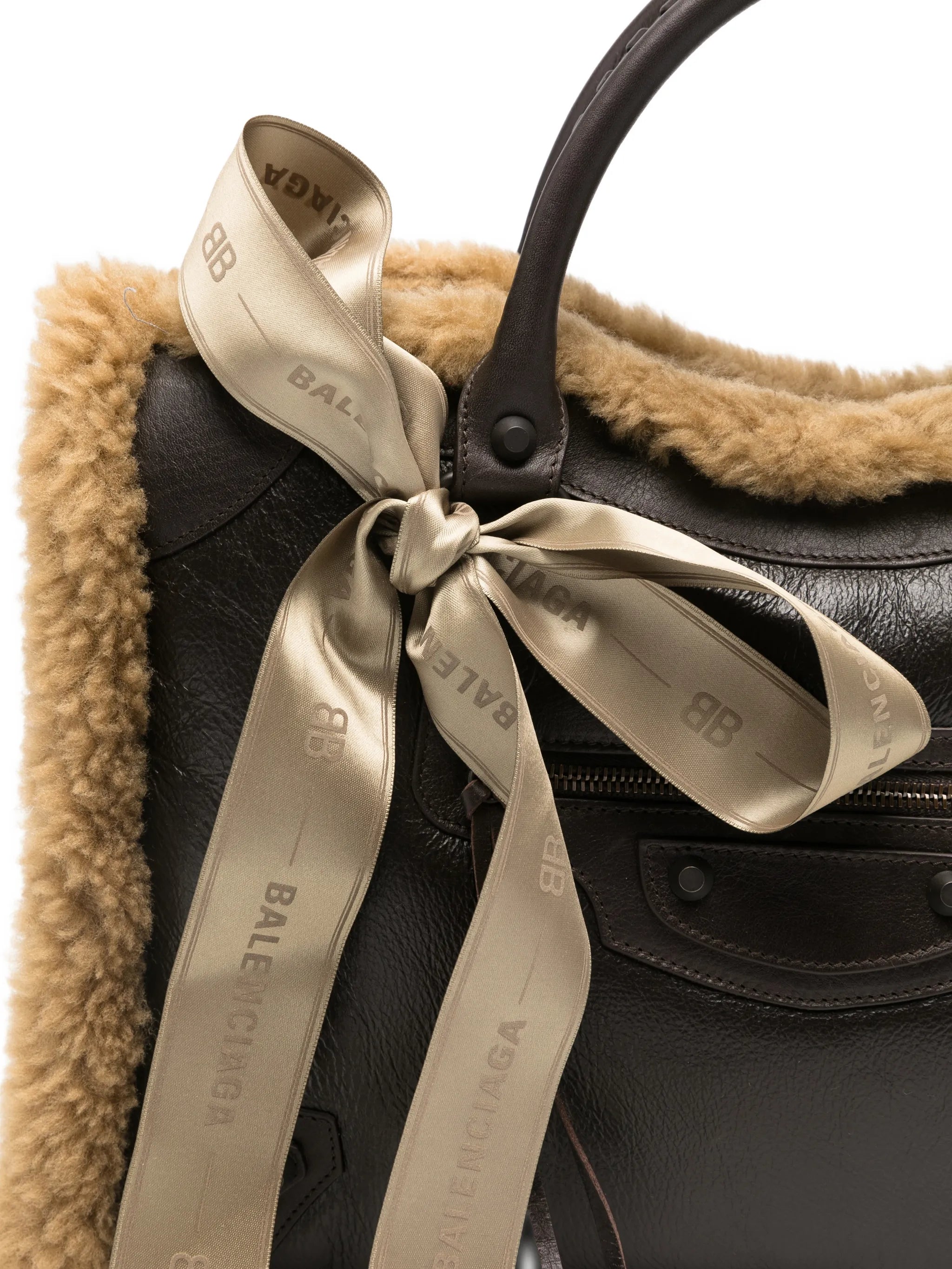 medium Le City shearling-trimmed tote bag