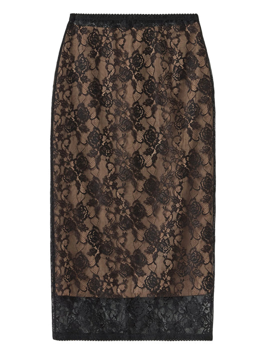 floral lace midi skirt