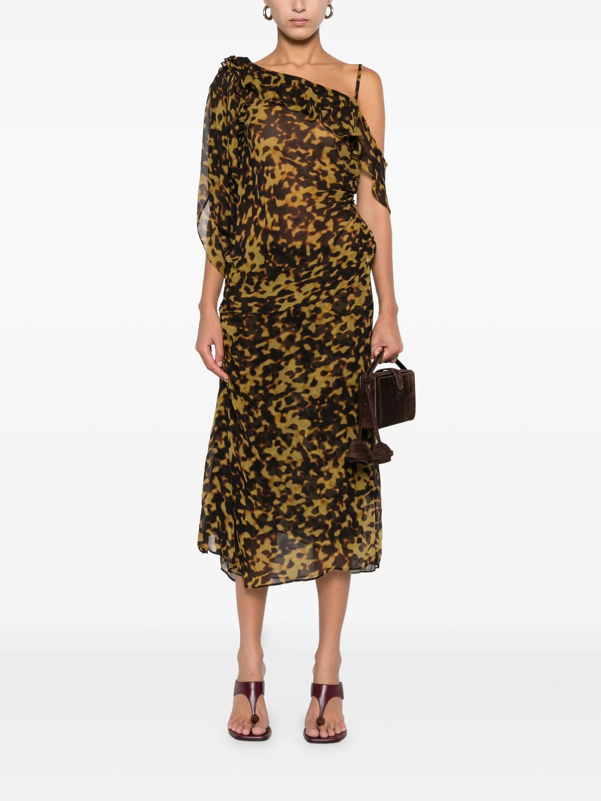 printed ruched midi skirt