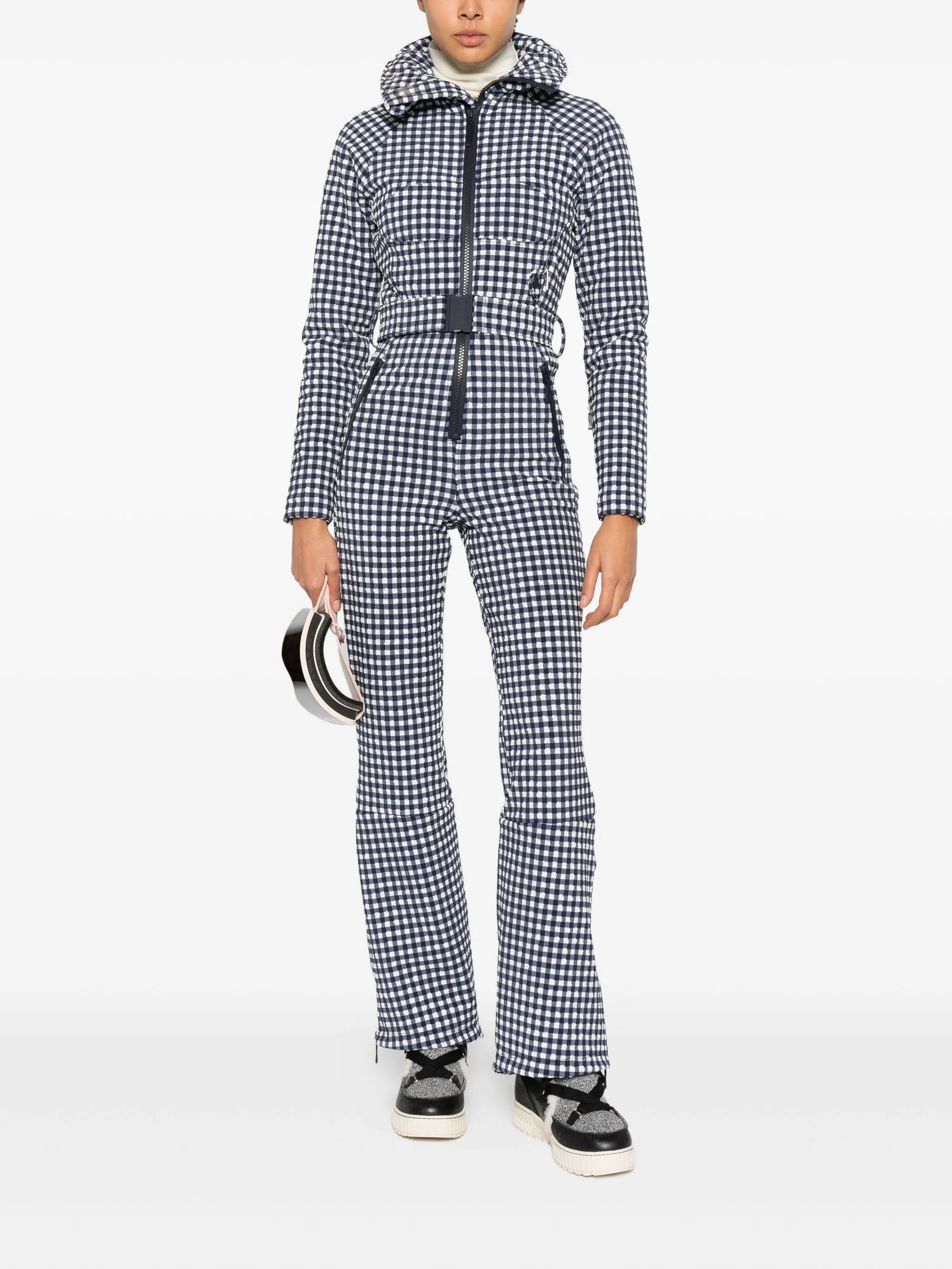 Chatel checkered belted ski suit