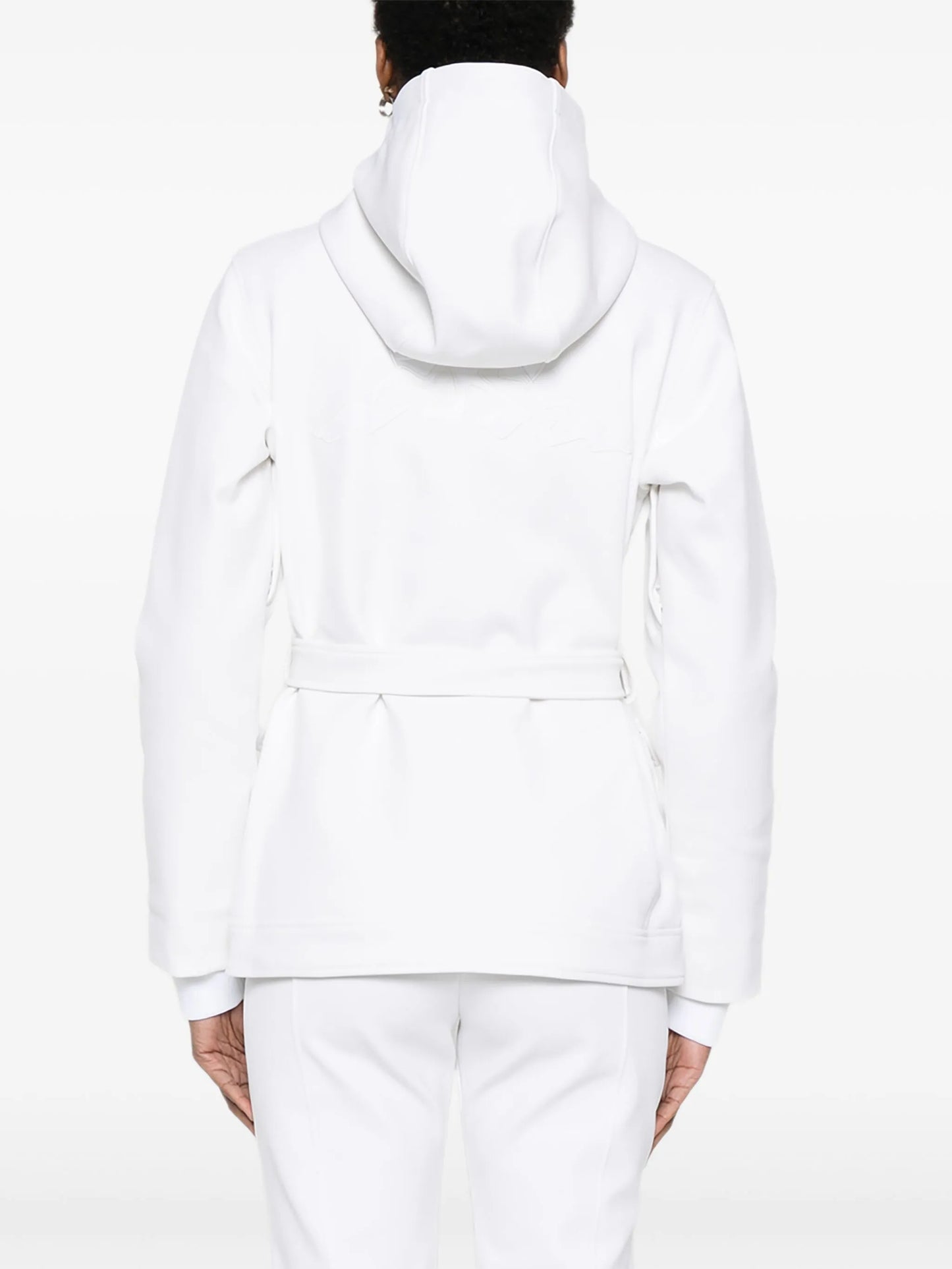 hooded belted ski jacket
