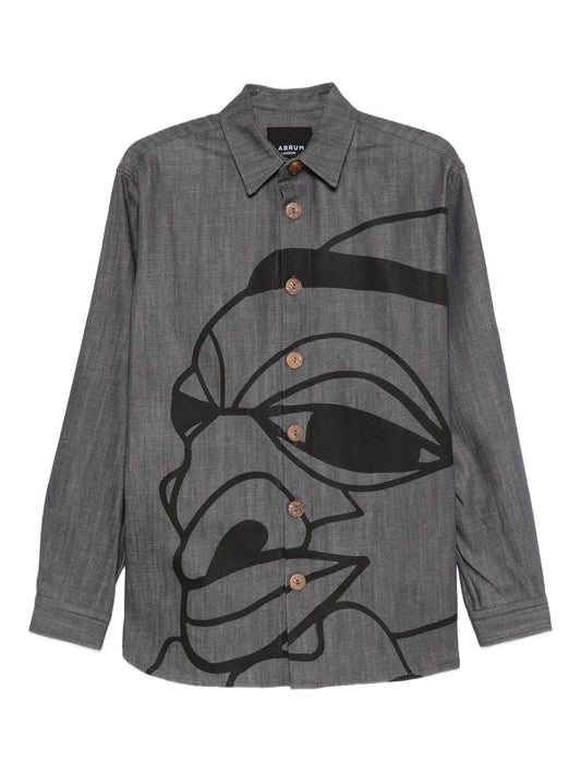 Nomoli-print denim shirt