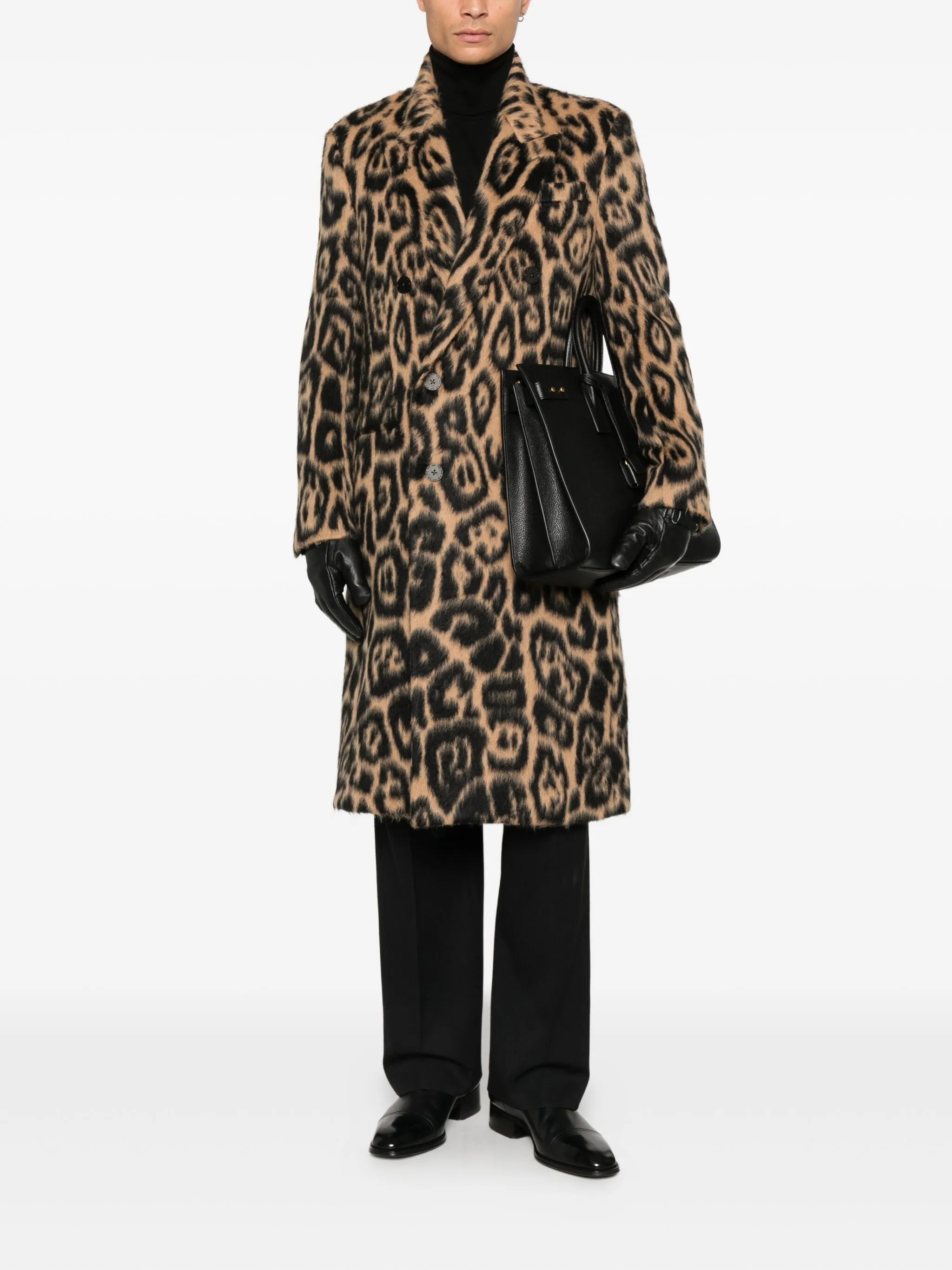 double-breasted leopard coat