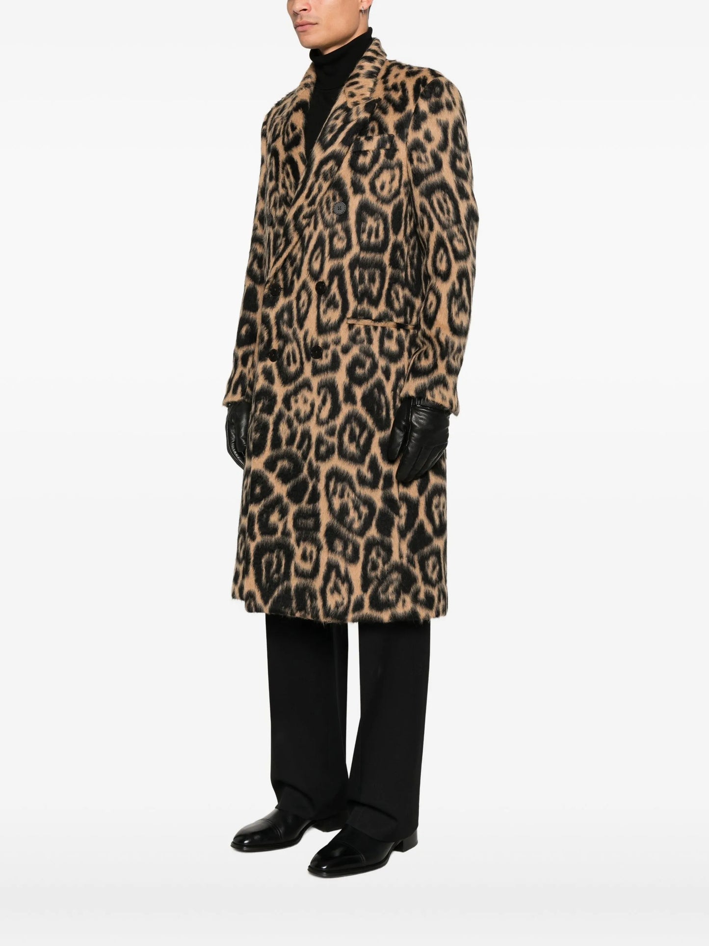 double-breasted leopard coat