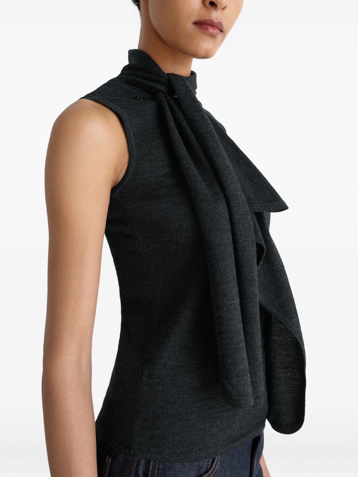 tie-neck asymmetrical sleeveless cardigan