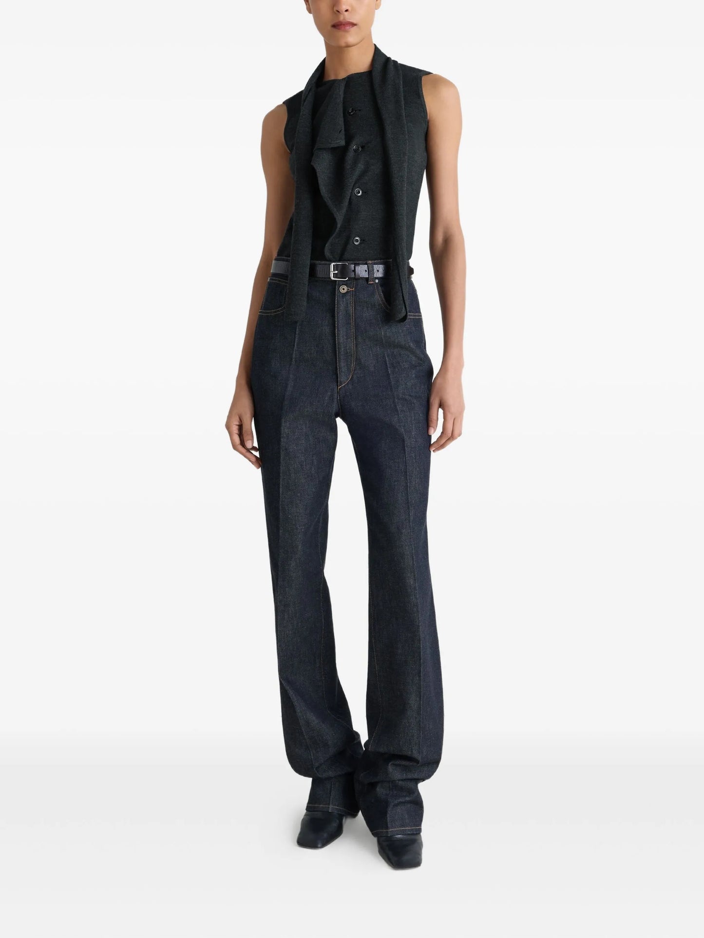 tie-neck asymmetrical sleeveless cardigan