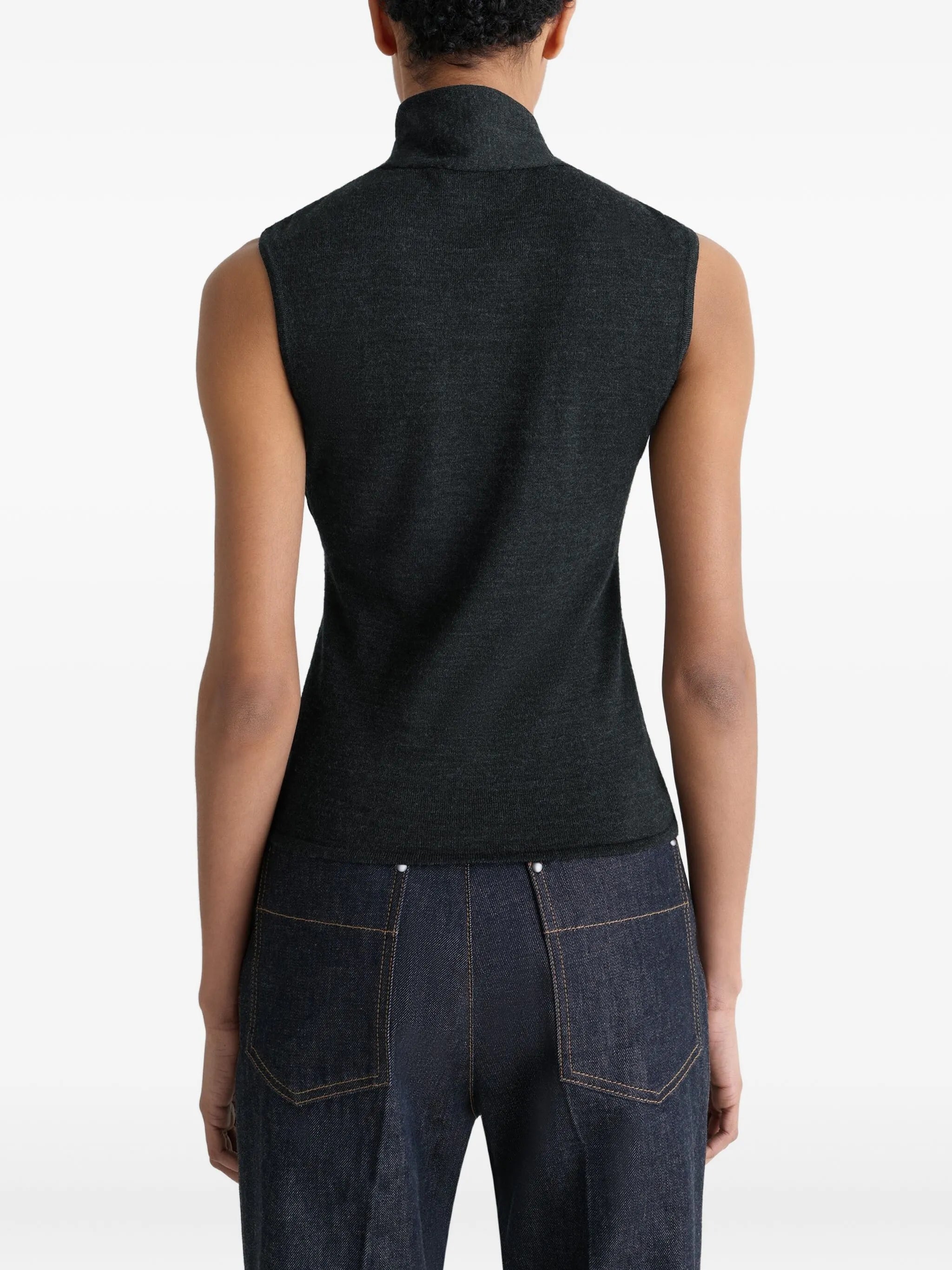 tie-neck asymmetrical sleeveless cardigan