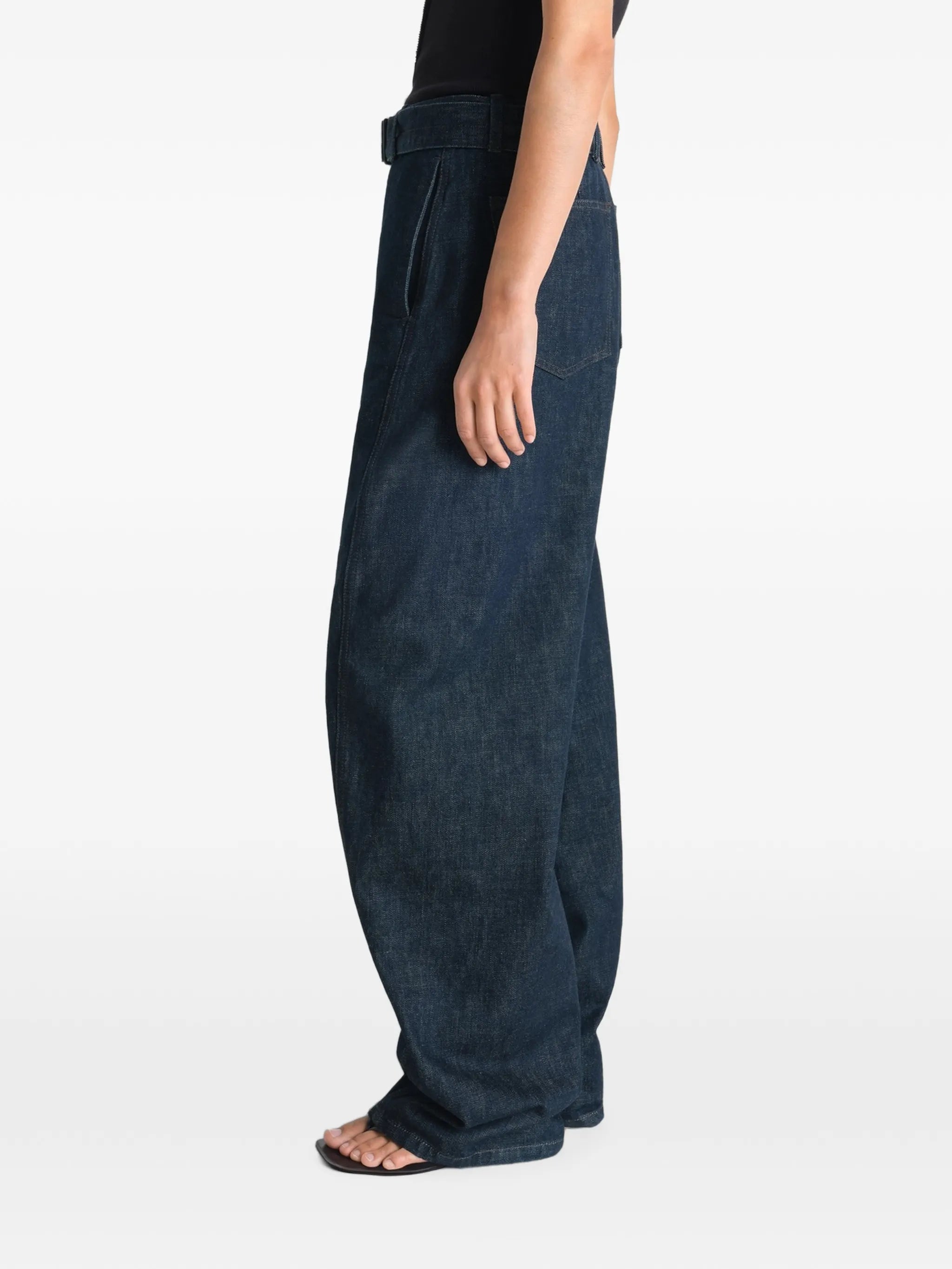belted twisted denim jeans