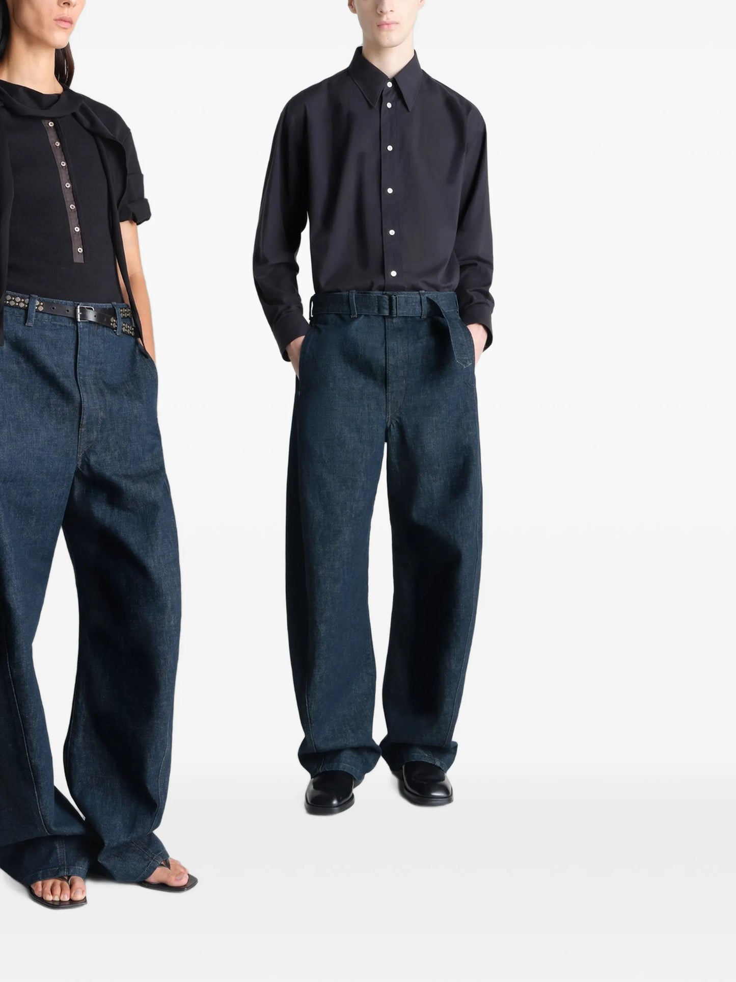 belted twisted denim jeans