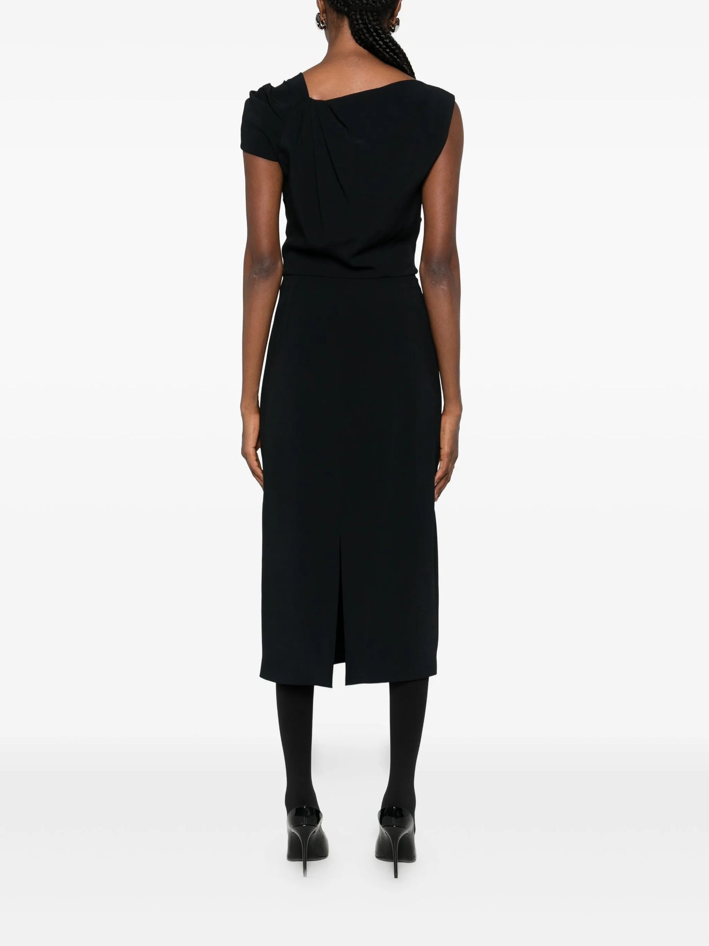 draped-detail one-shoulder midi dress