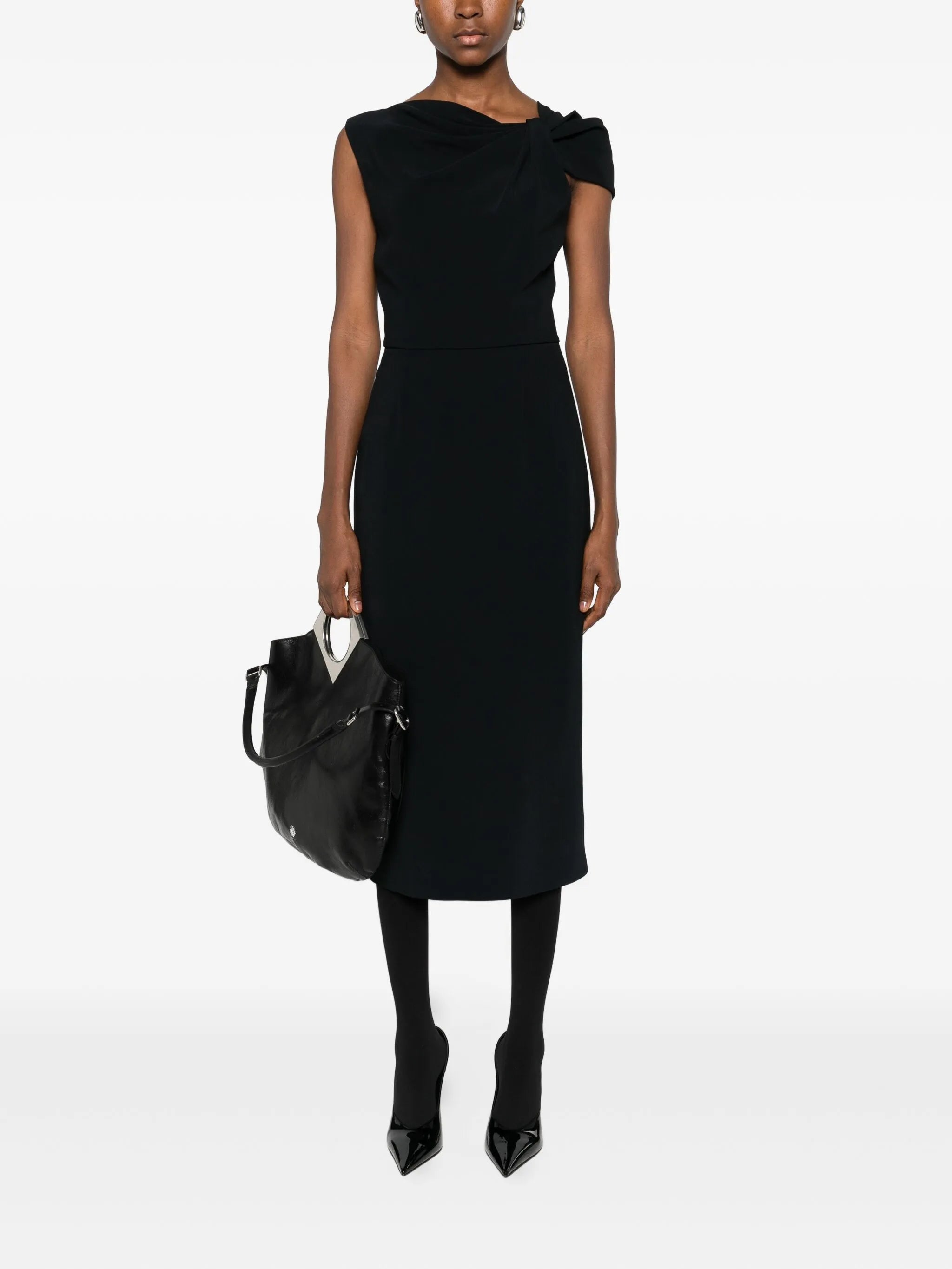 draped-detail one-shoulder midi dress