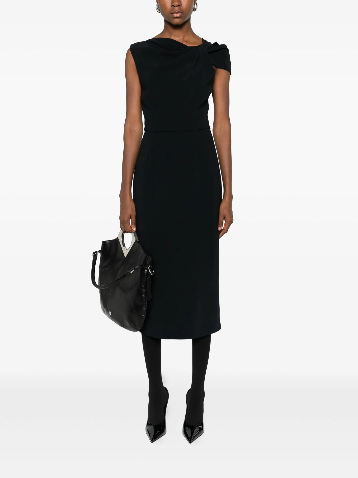 draped-detail one-shoulder midi dress