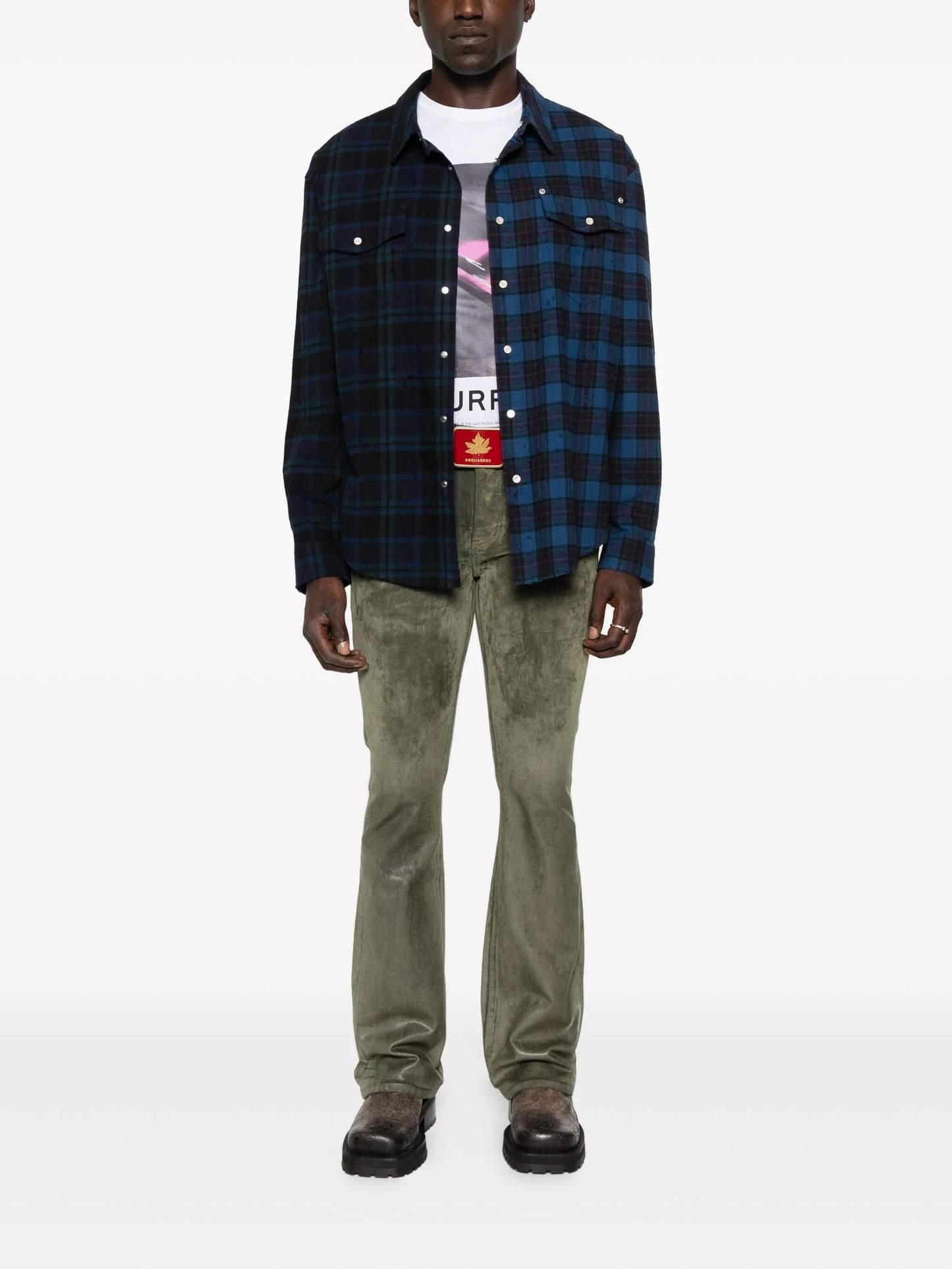 colour-block plaid shirt