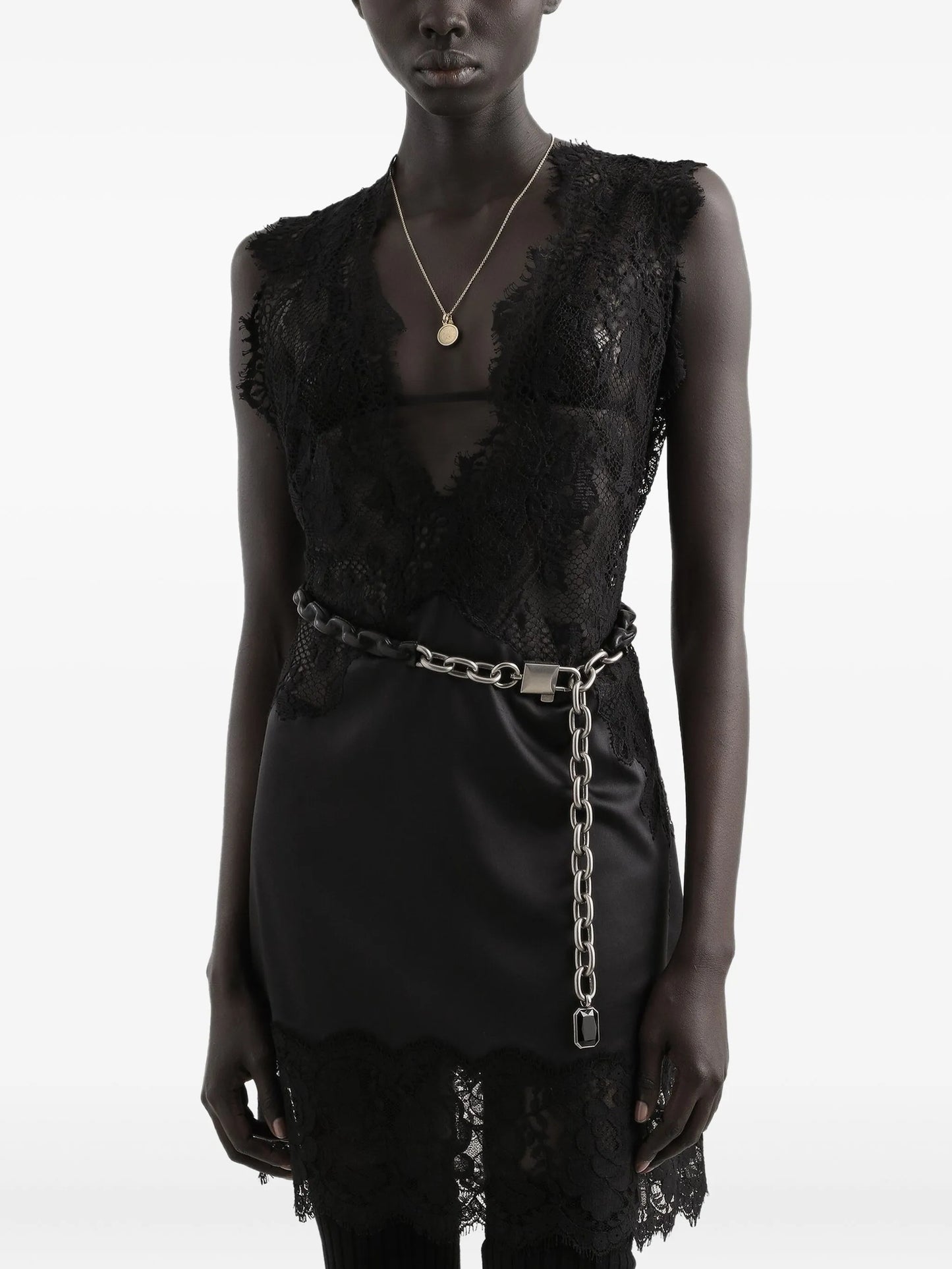 lace-trimmed slip mini dress