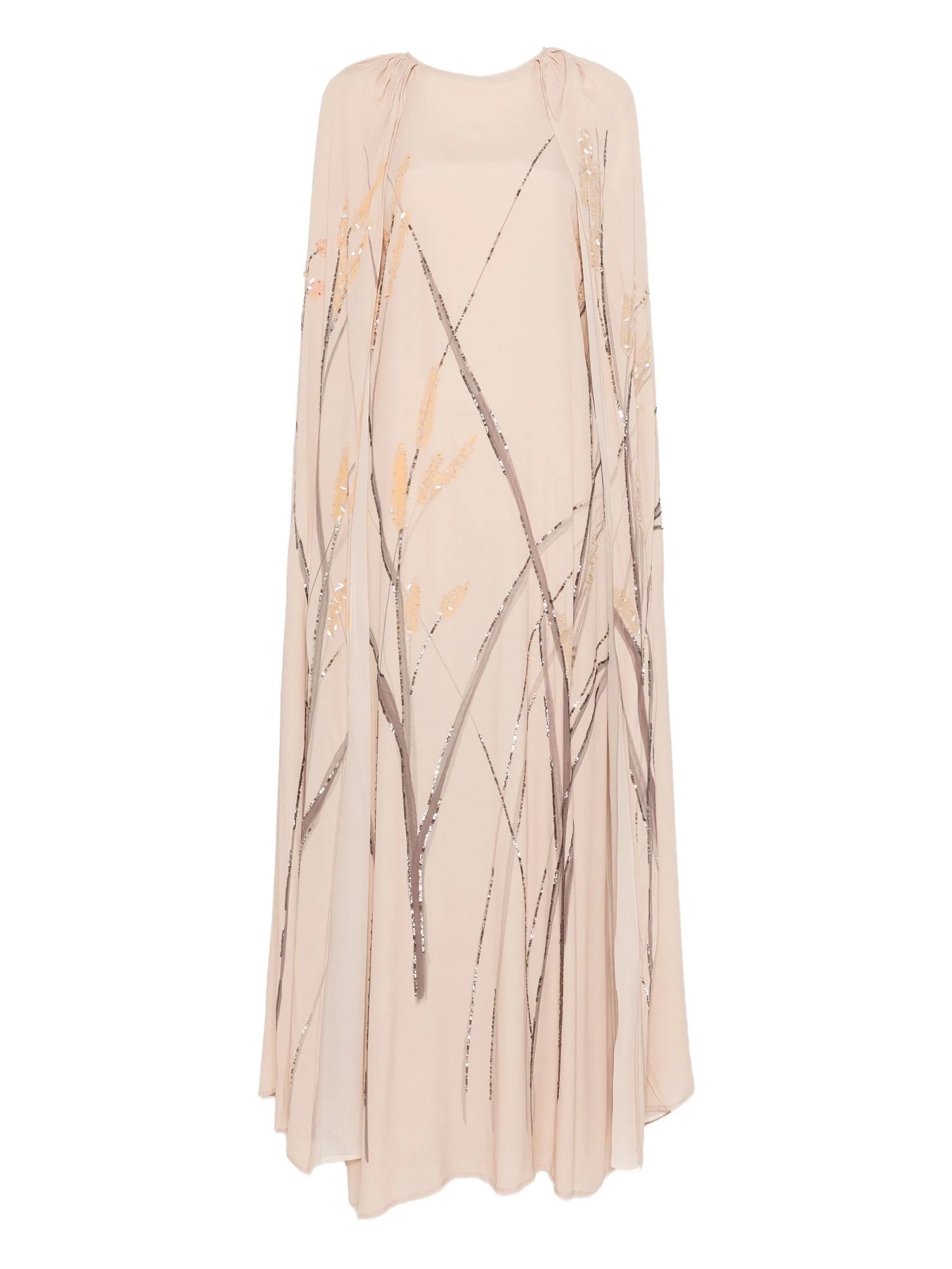 minnie embroidered cape maxi dress