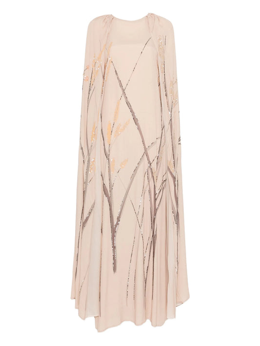 minnie embroidered cape maxi dress