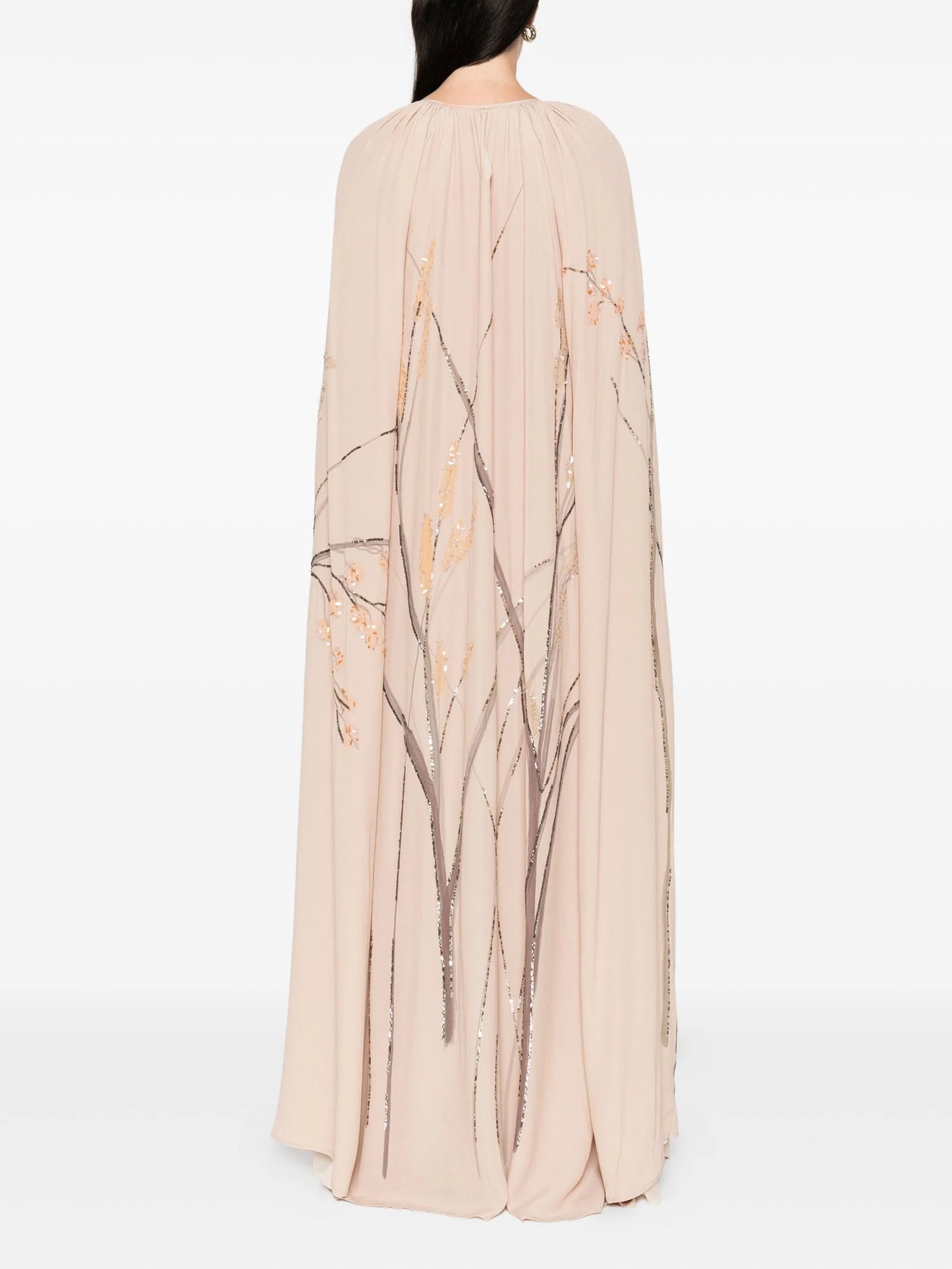 minnie embroidered cape maxi dress