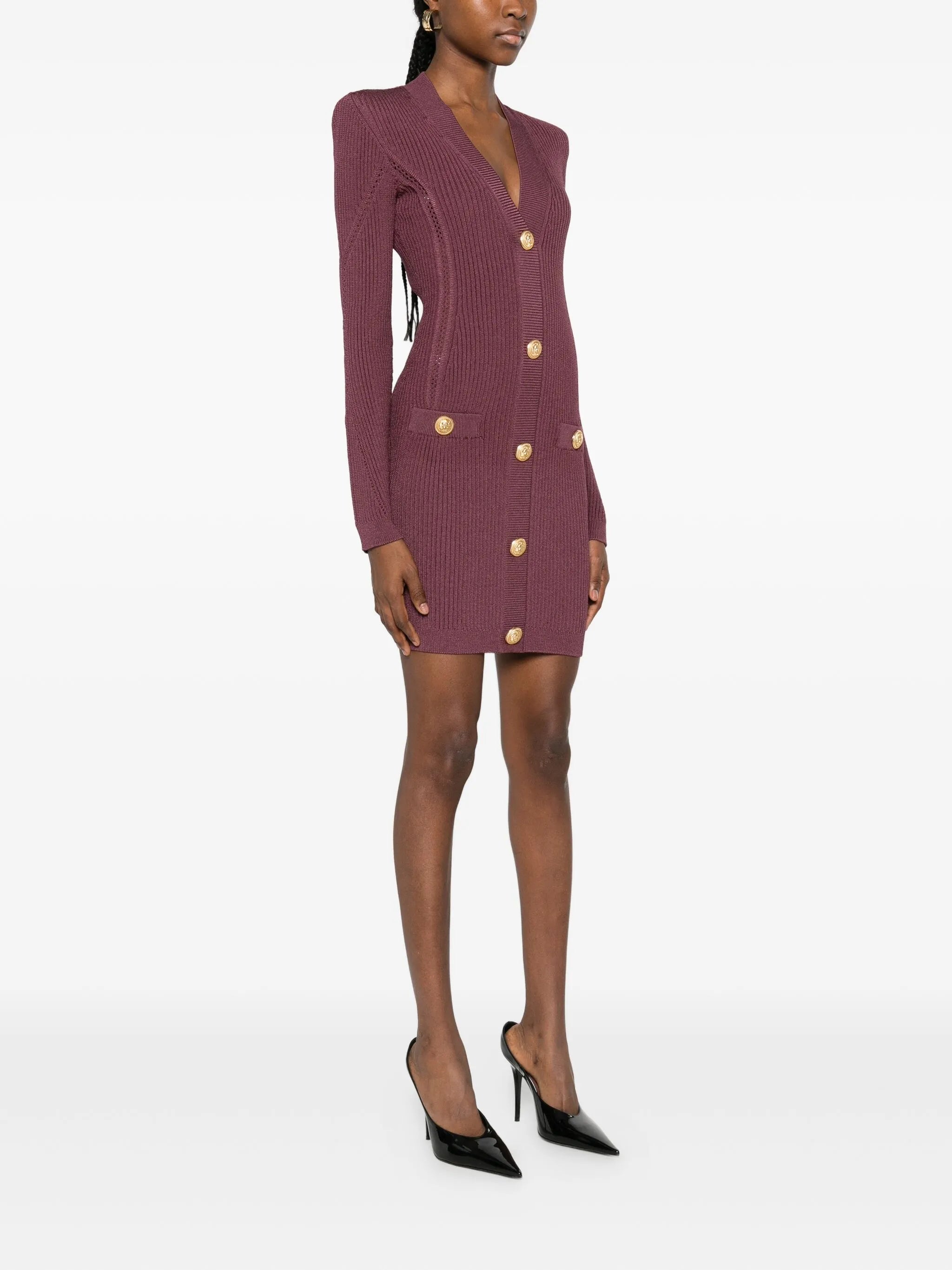 buttoned V-neck short dress