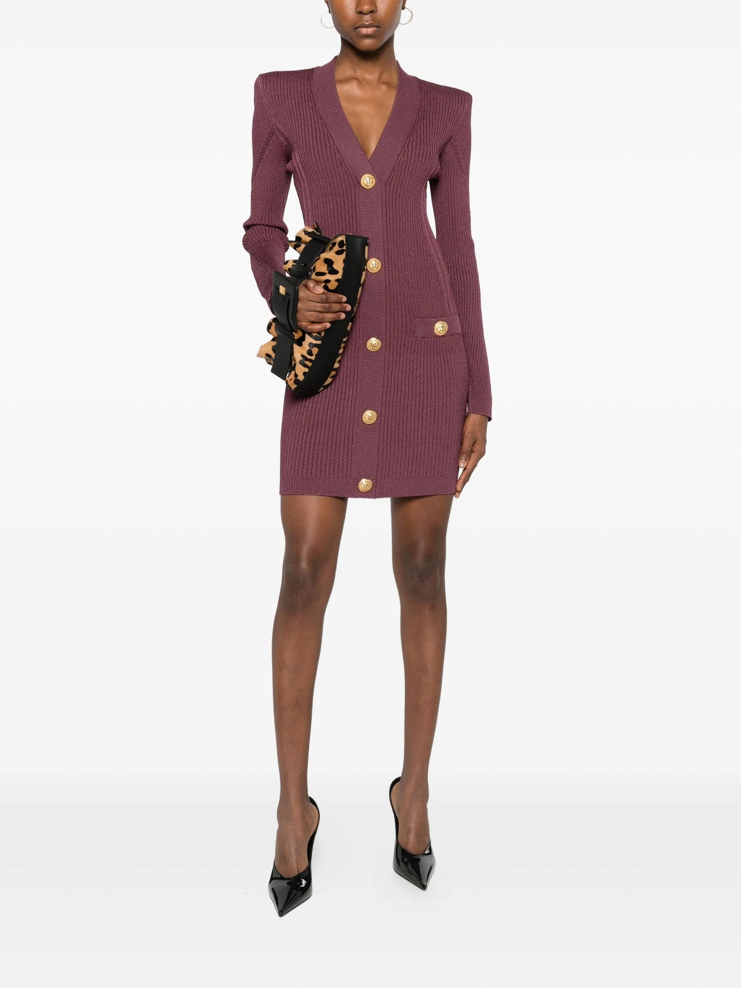 buttoned V-neck short dress