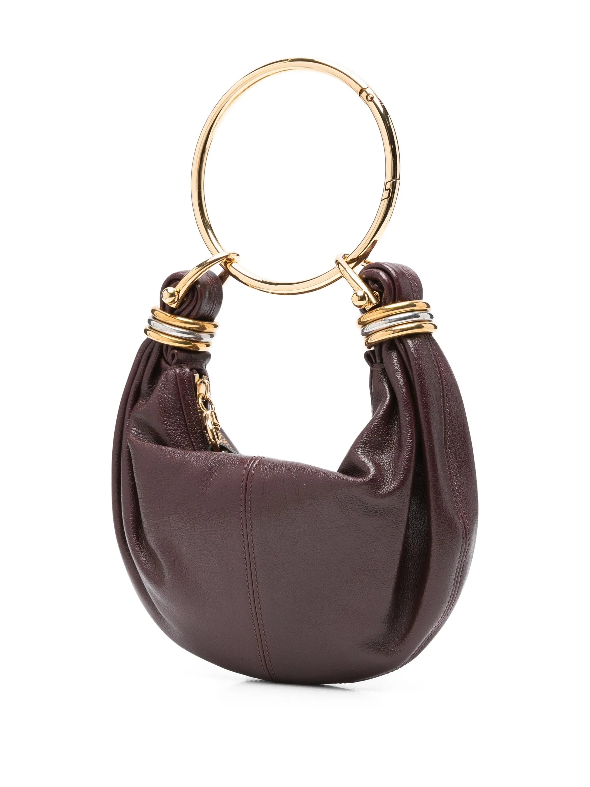 circular-handle leather tote bag