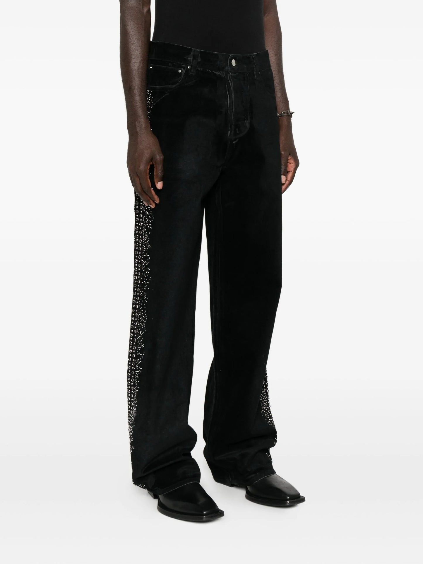 embellished textured jeans