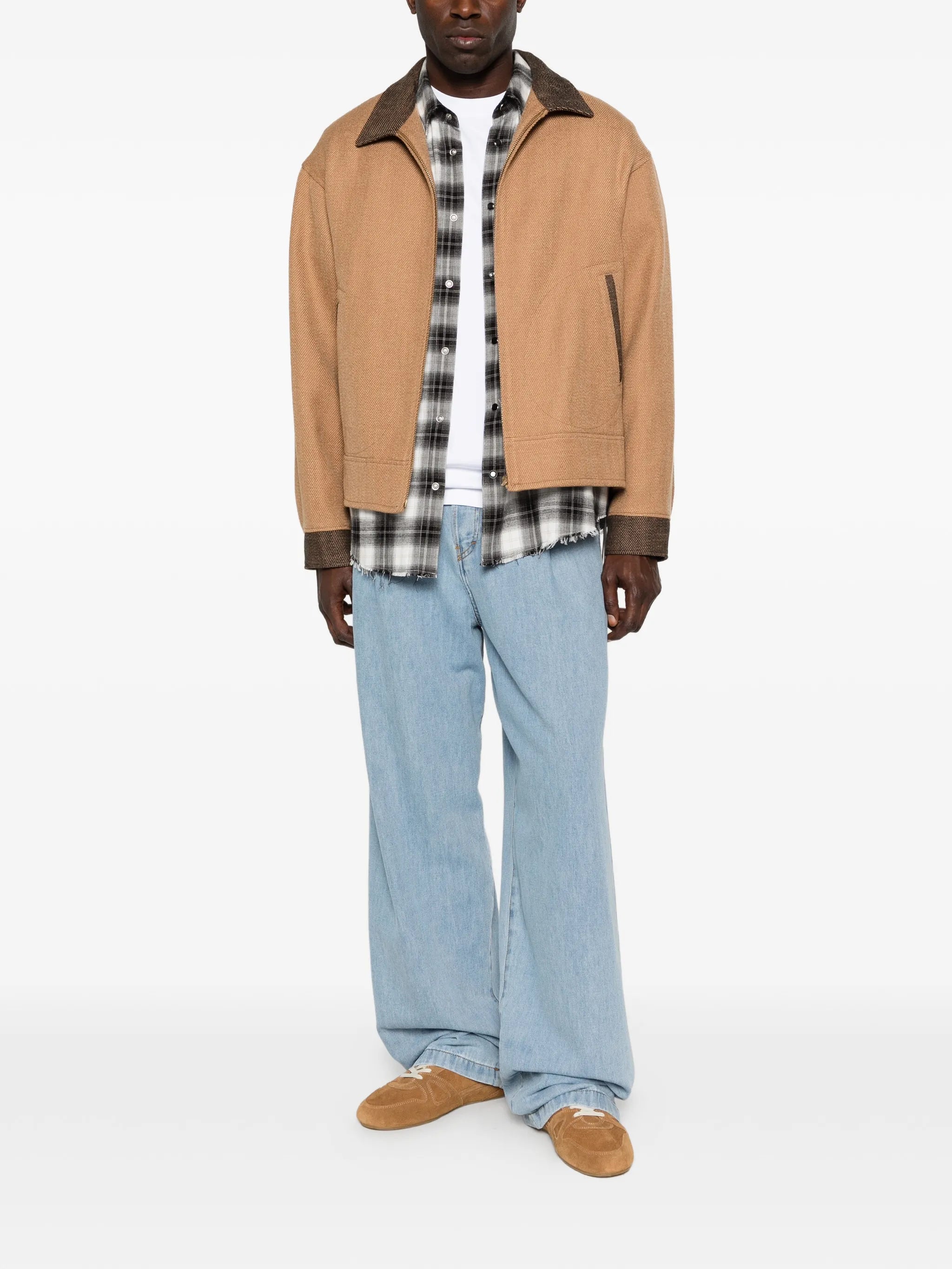 contrast-collar zip jacket