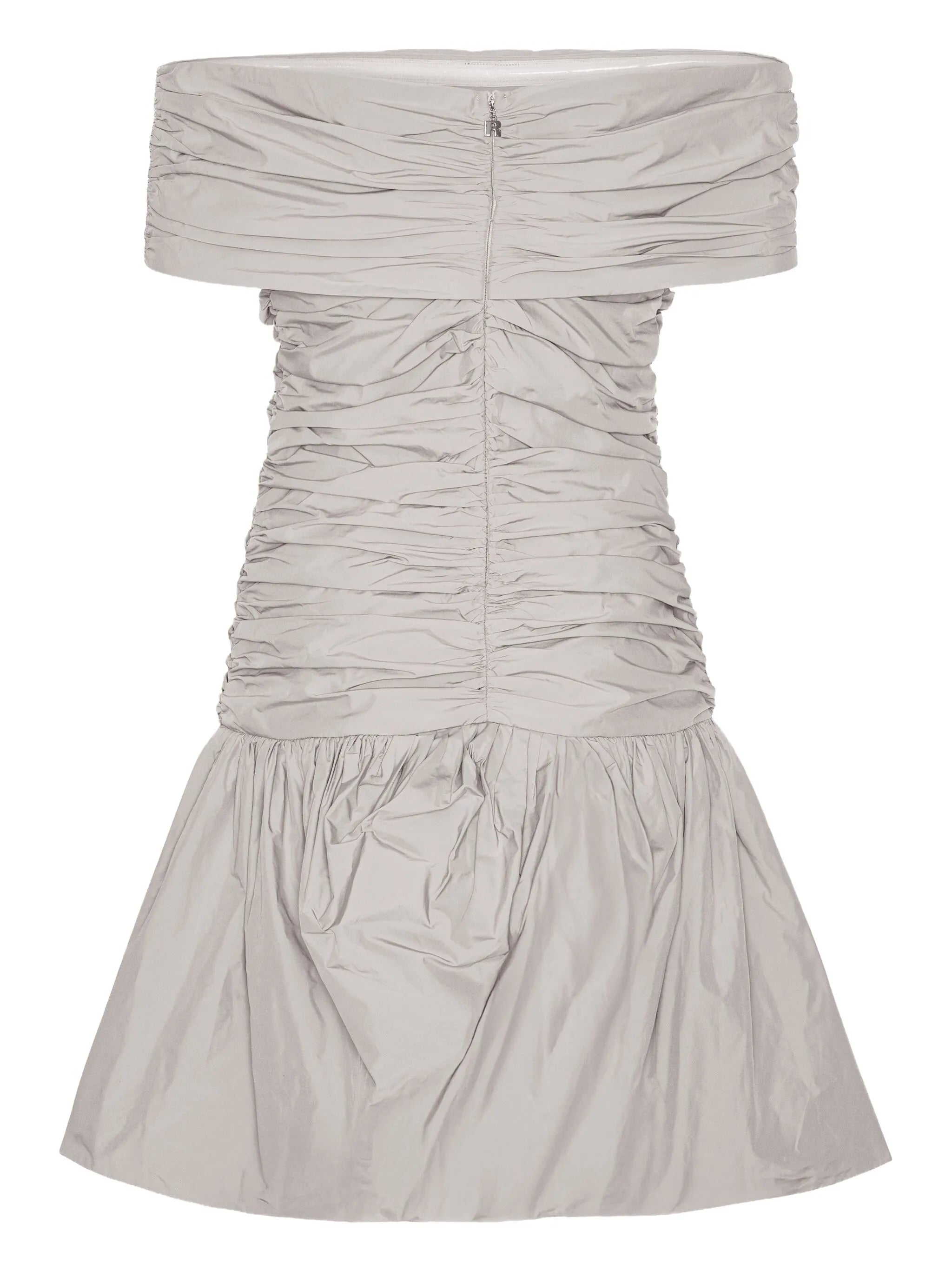 off-the-shoulder ruched mini dress