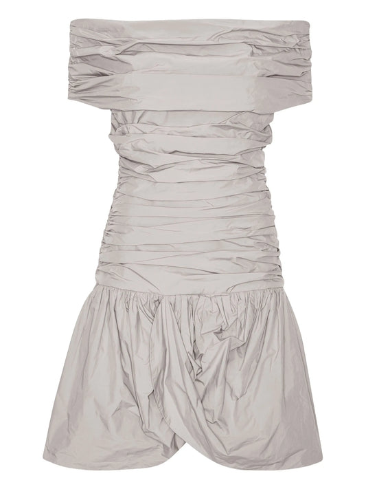 off-the-shoulder ruched mini dress