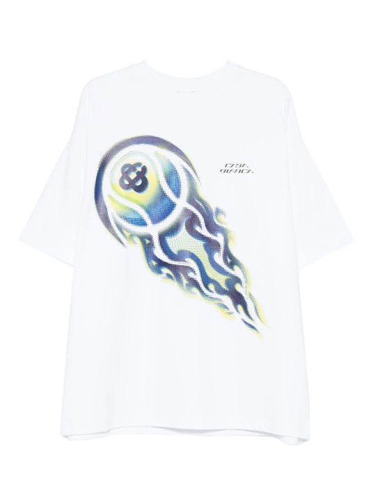 flaming tennis ball tee T-shirt