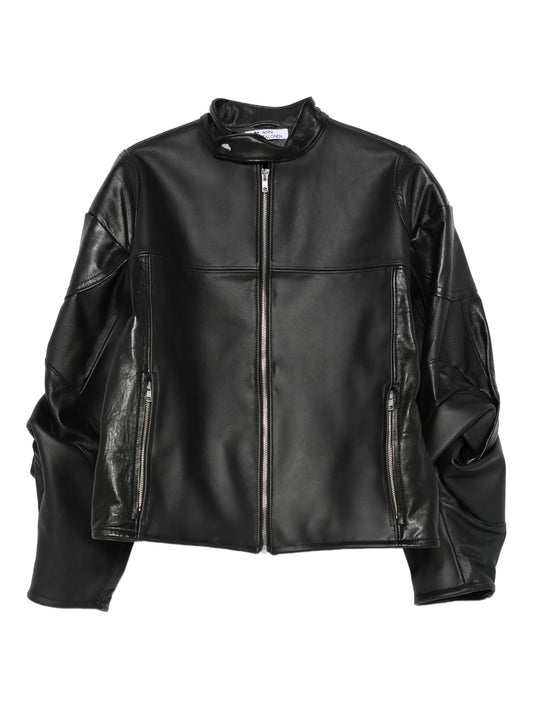 rose-detail leather jacket