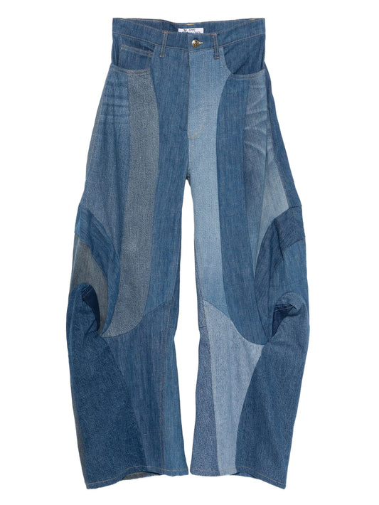 patchwork ruffled jeans