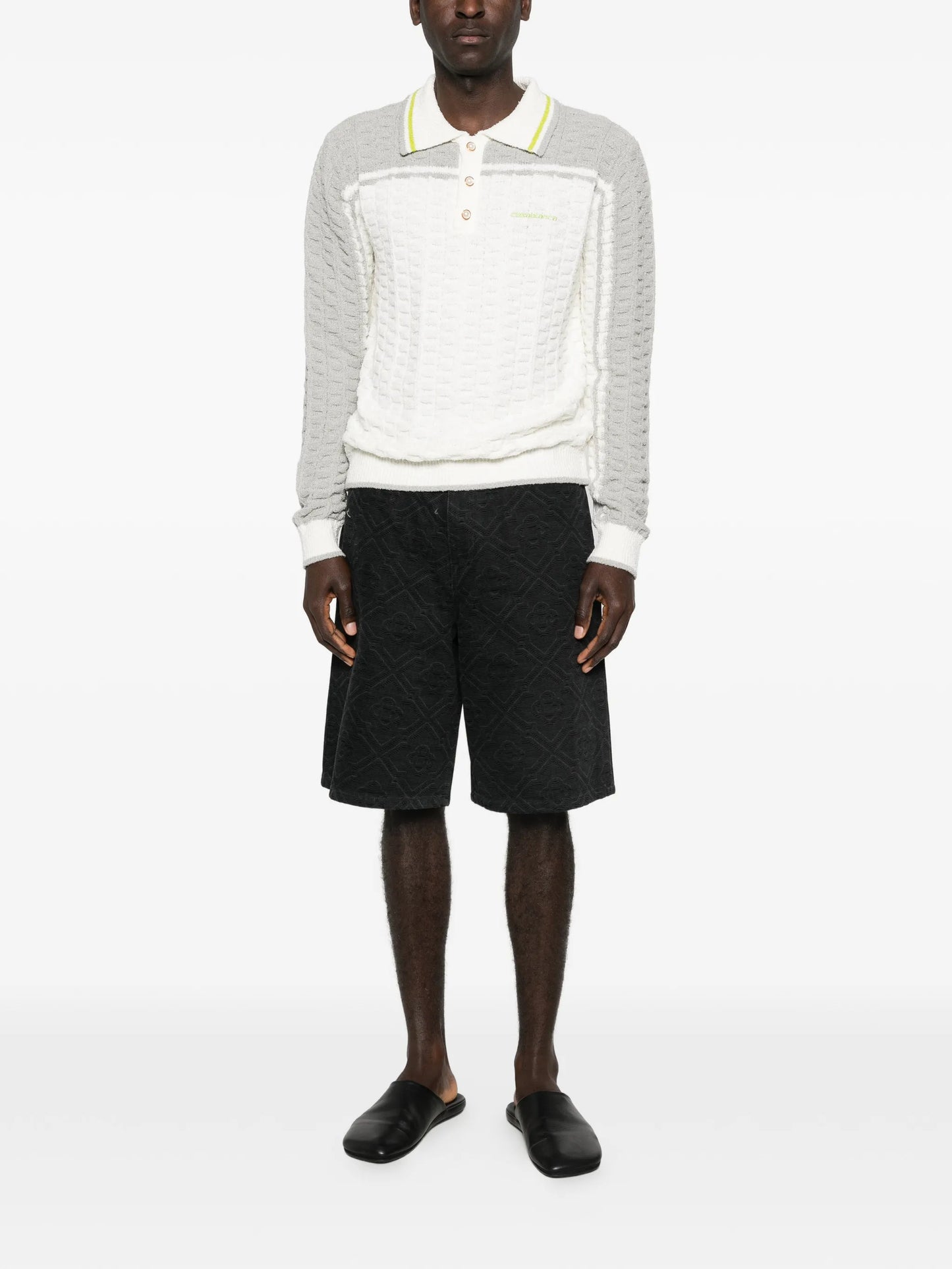 long-sleeve boucle polo shirt