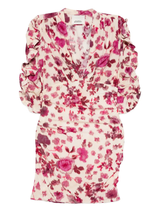ruffled flora-print mini dress