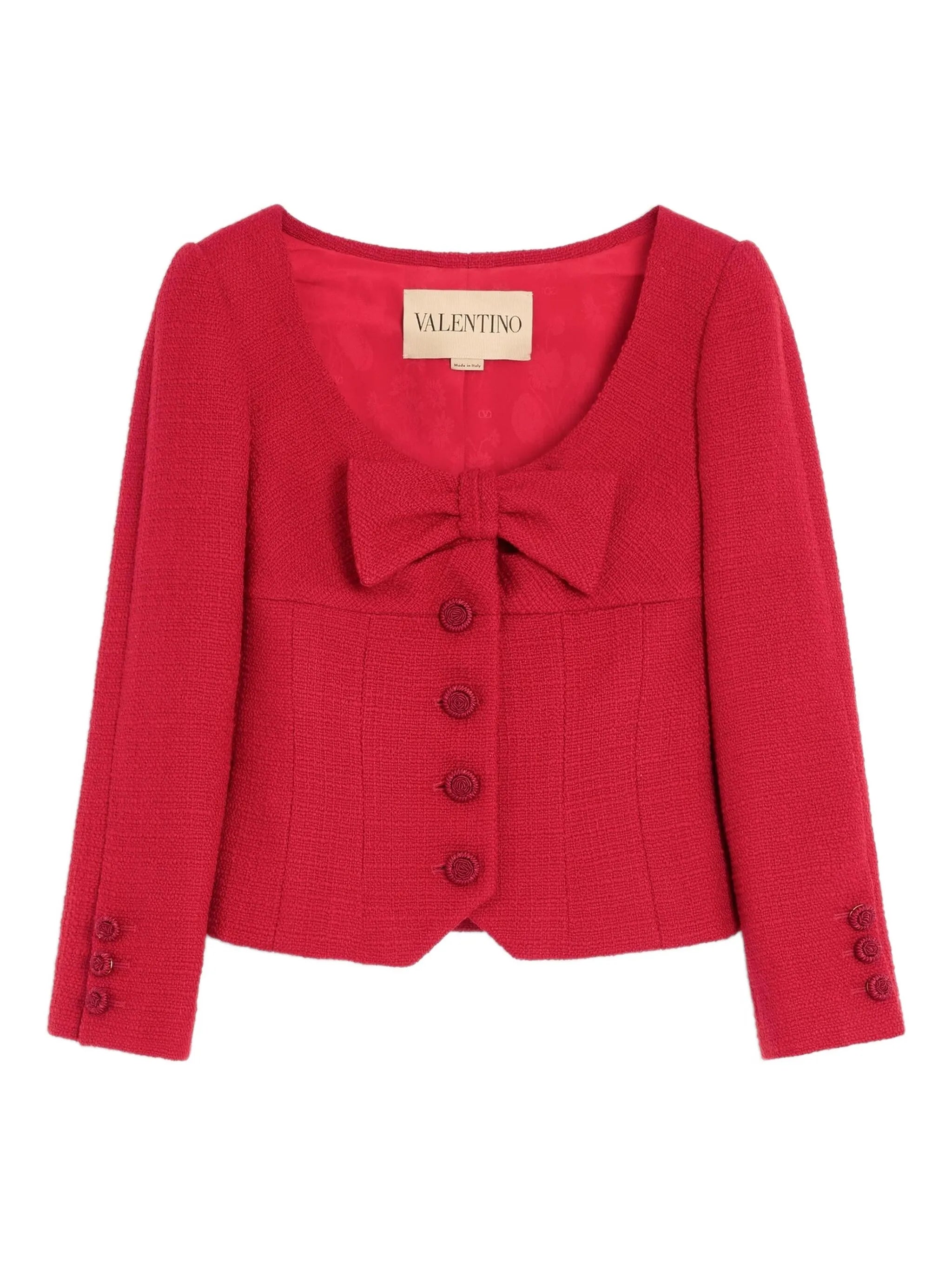 bow-detail tweed blazer