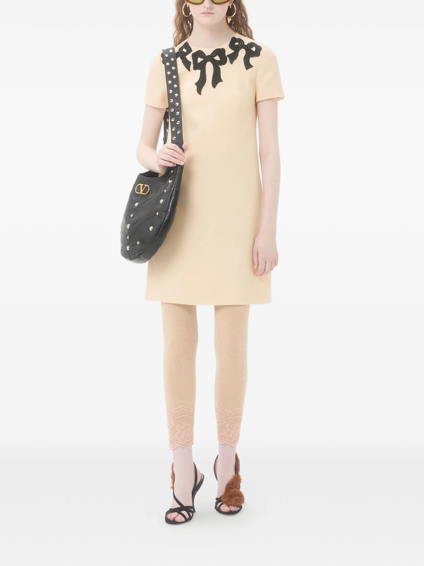 bow-embroidered mini dress