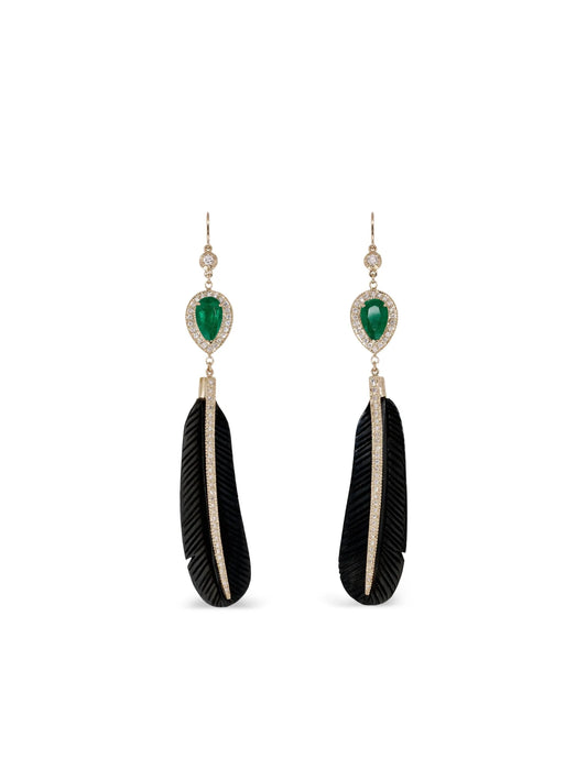 14CT yellow gold Sophia diamond emerald earrings