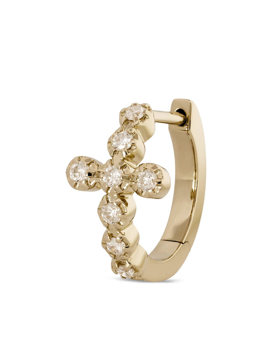 14CT yellow gold Cross diamond hoop earring