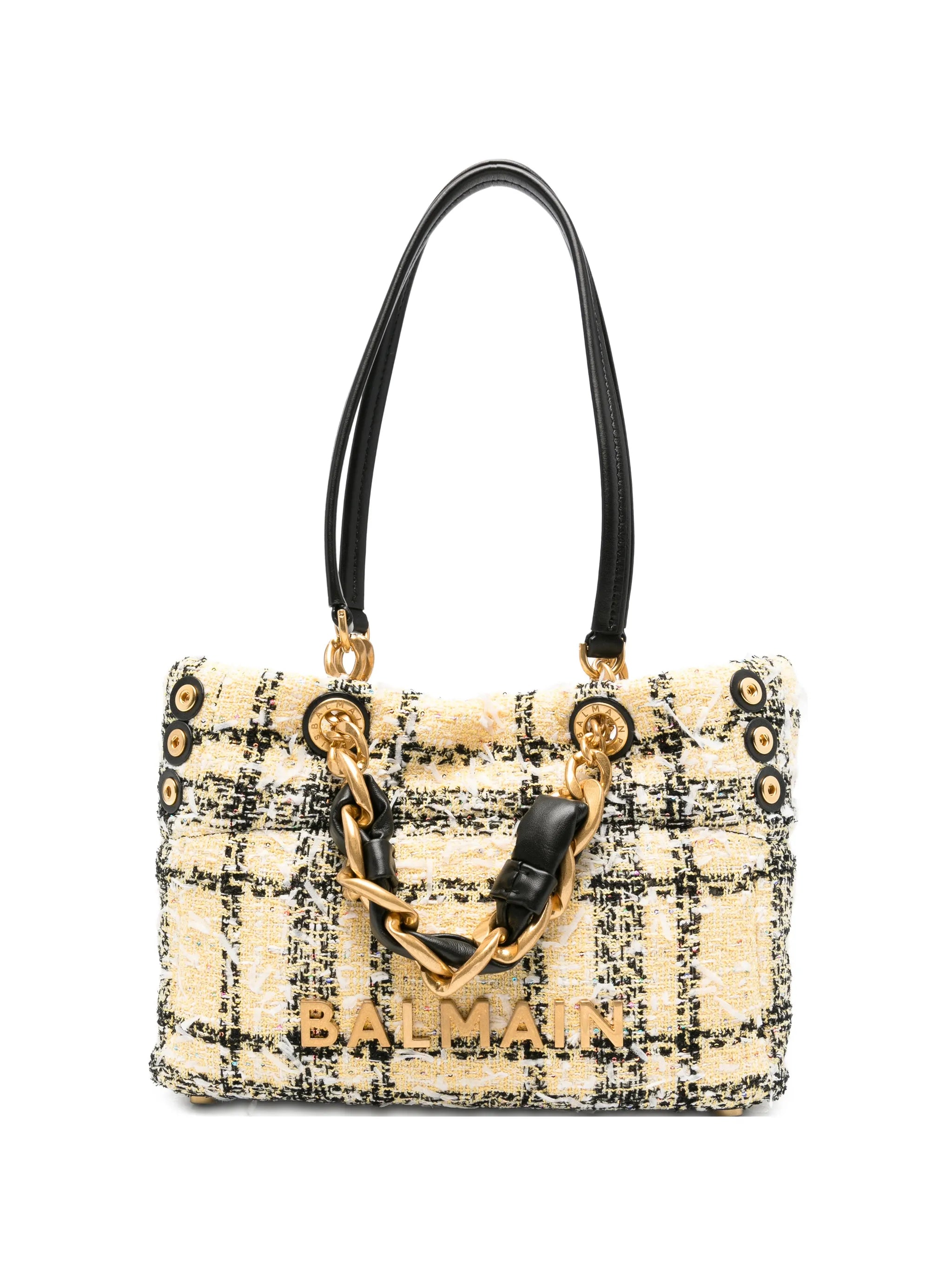 tweed chain tote bag