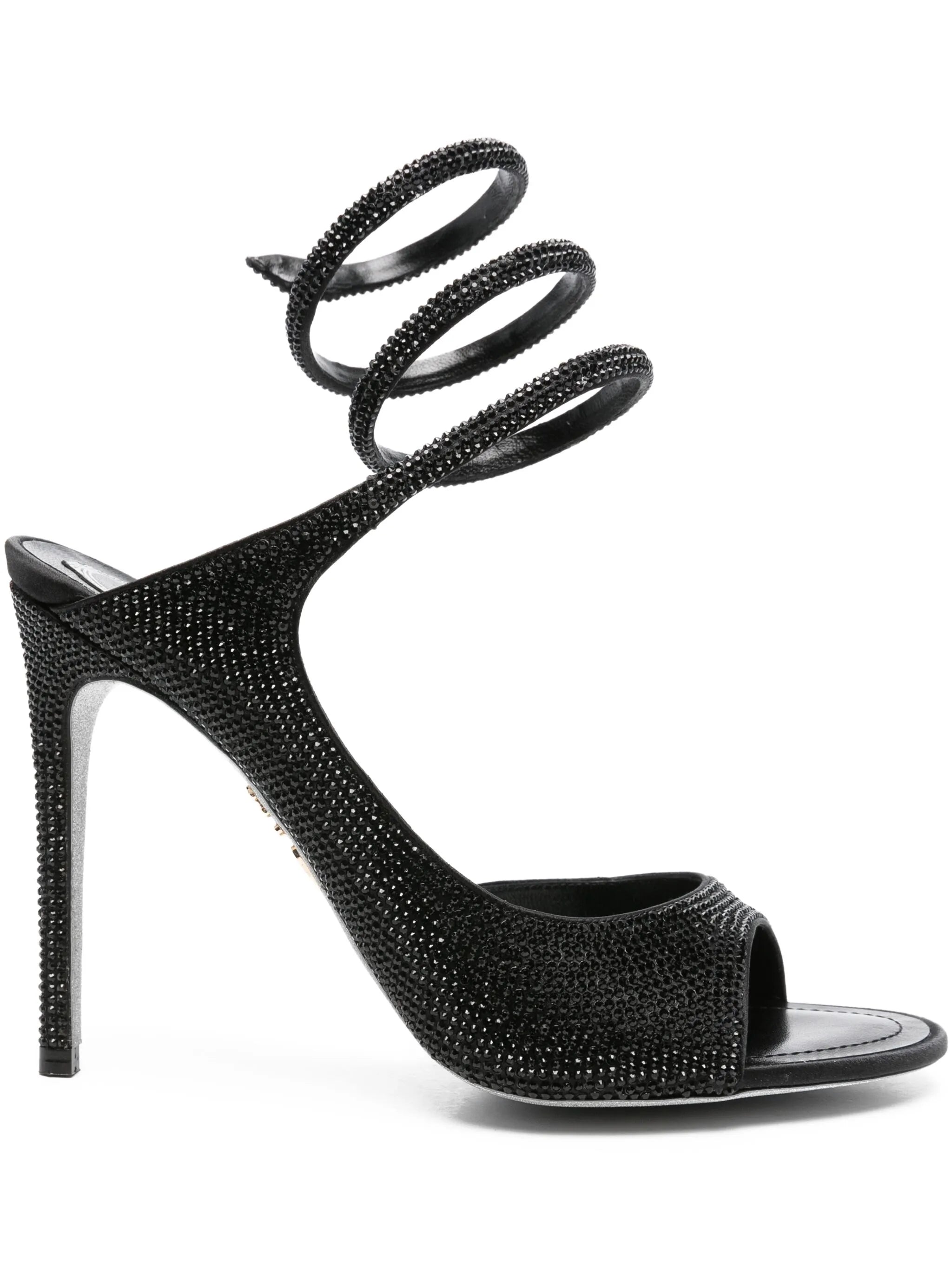 105mm crystal-embellished spiral-wrap sandals