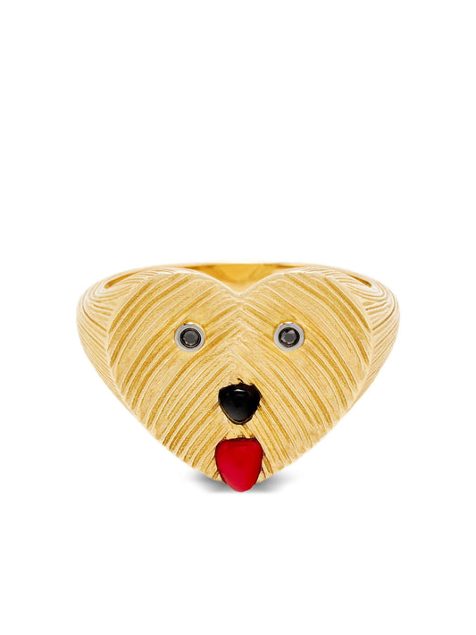 9CT yellow gold dog-embellishment diamond-embellishment ring